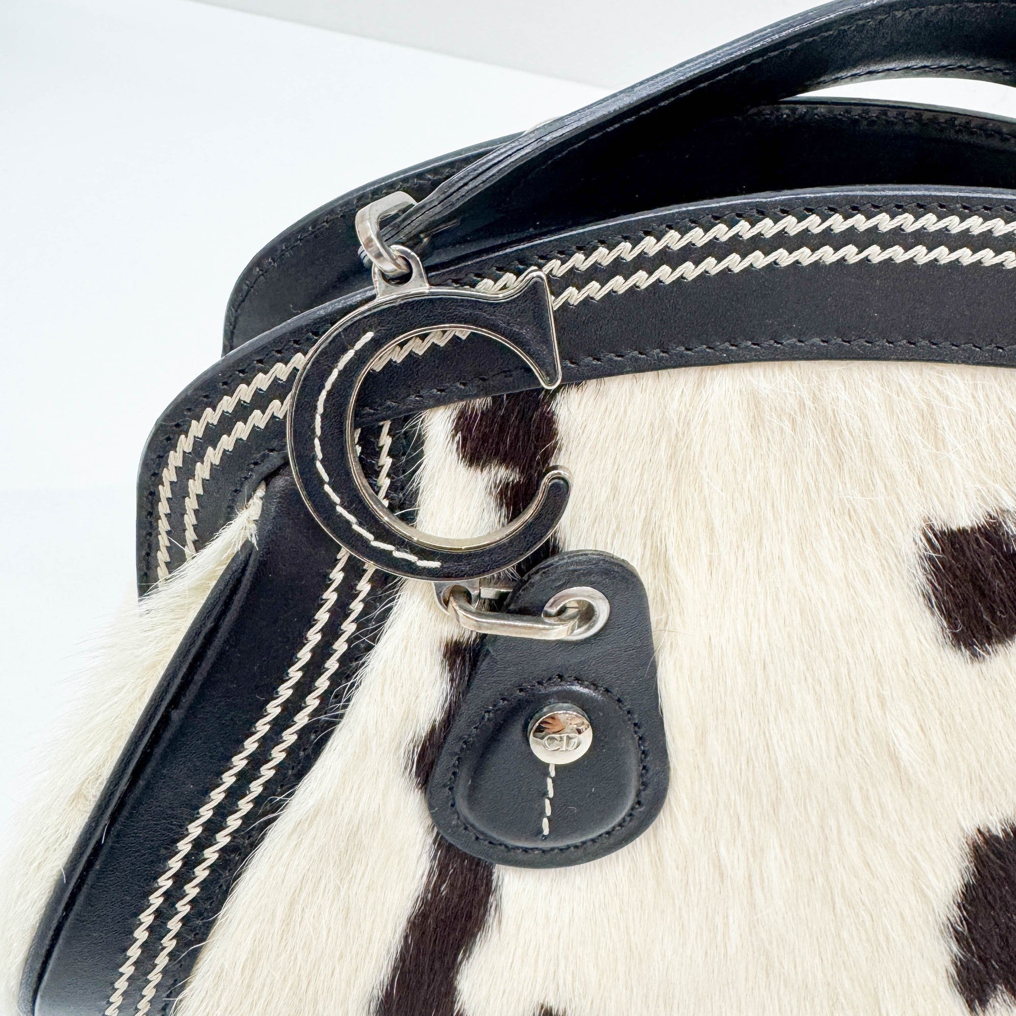 Black & White Cow Print Pony Hair Hand Bag