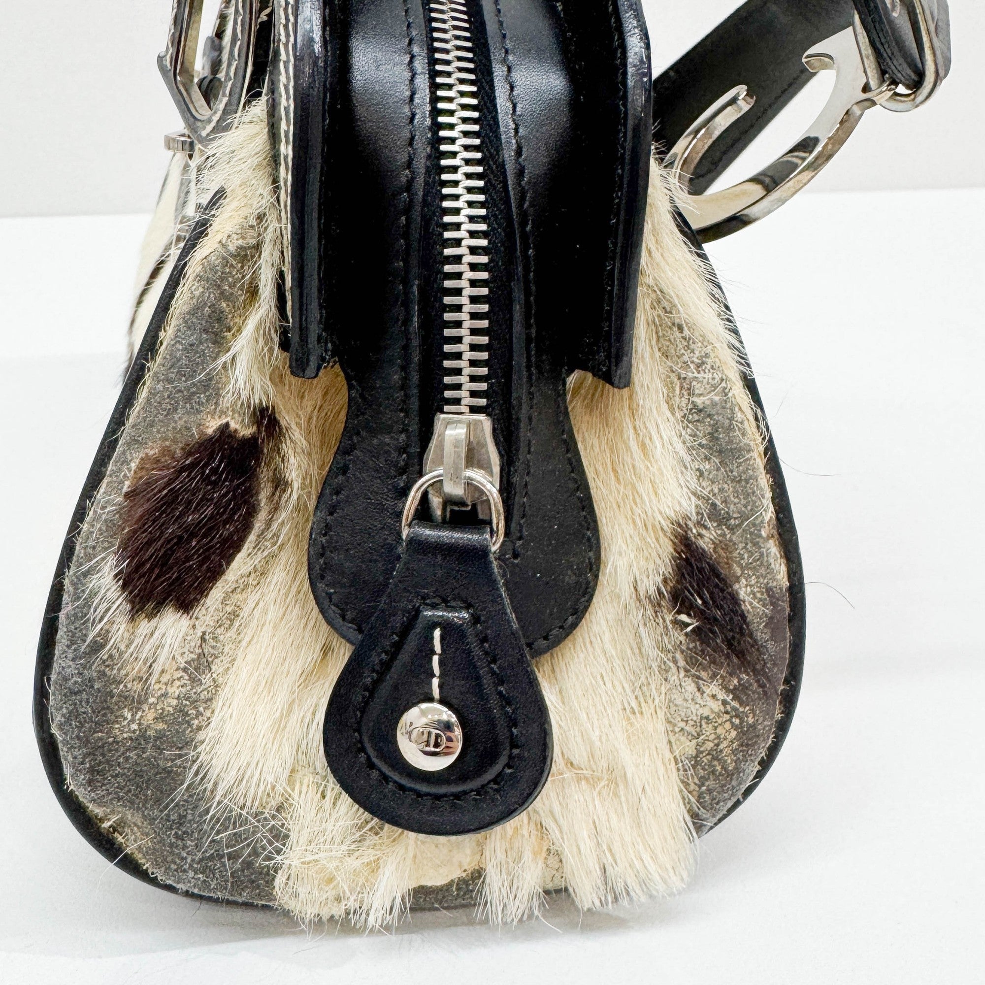 Black & White Cow Print Pony Hair Hand Bag