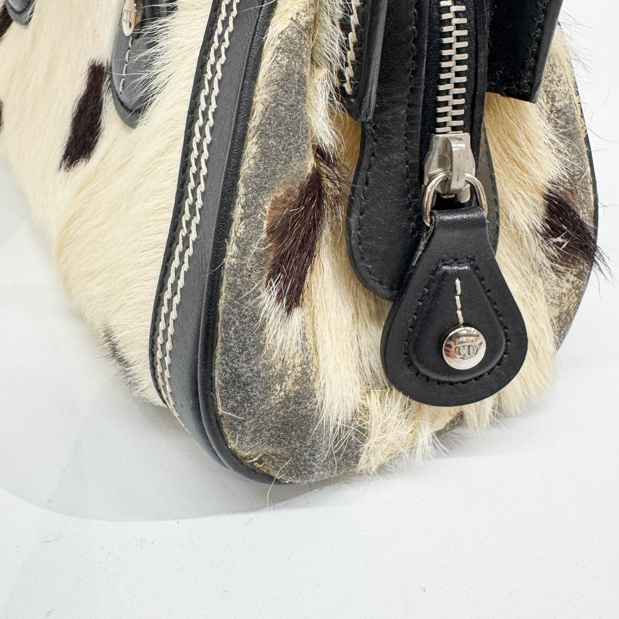 Black & White Cow Print Pony Hair Hand Bag