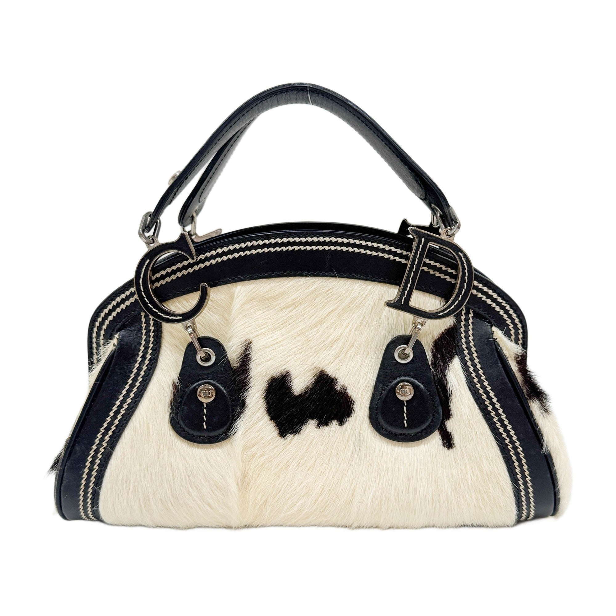 Black & White Cow Print Pony Hair Hand Bag