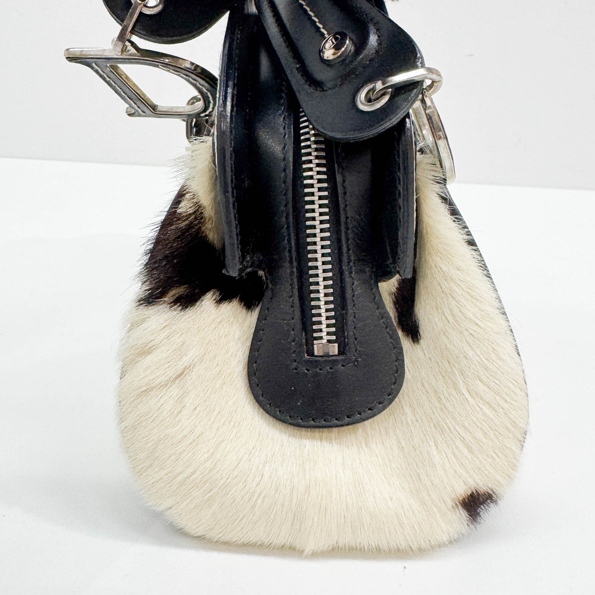 Black & White Cow Print Pony Hair Hand Bag