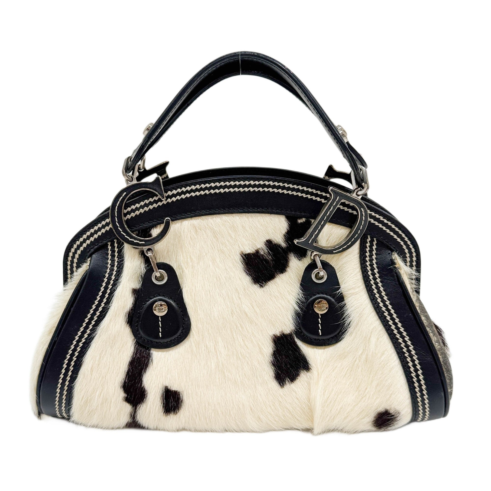 Black & White Cow Print Pony Hair Hand Bag