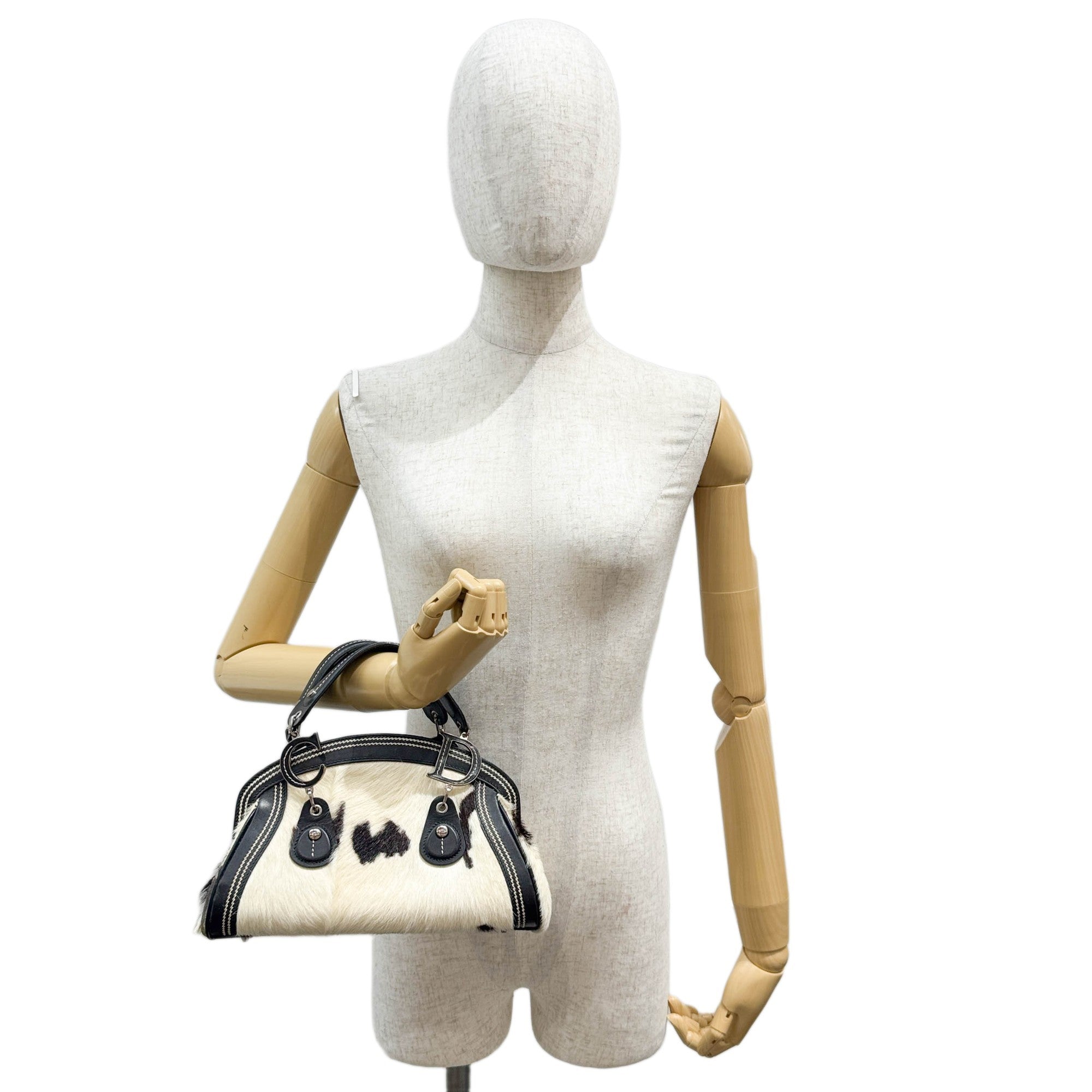 Black & White Cow Print Pony Hair Hand Bag