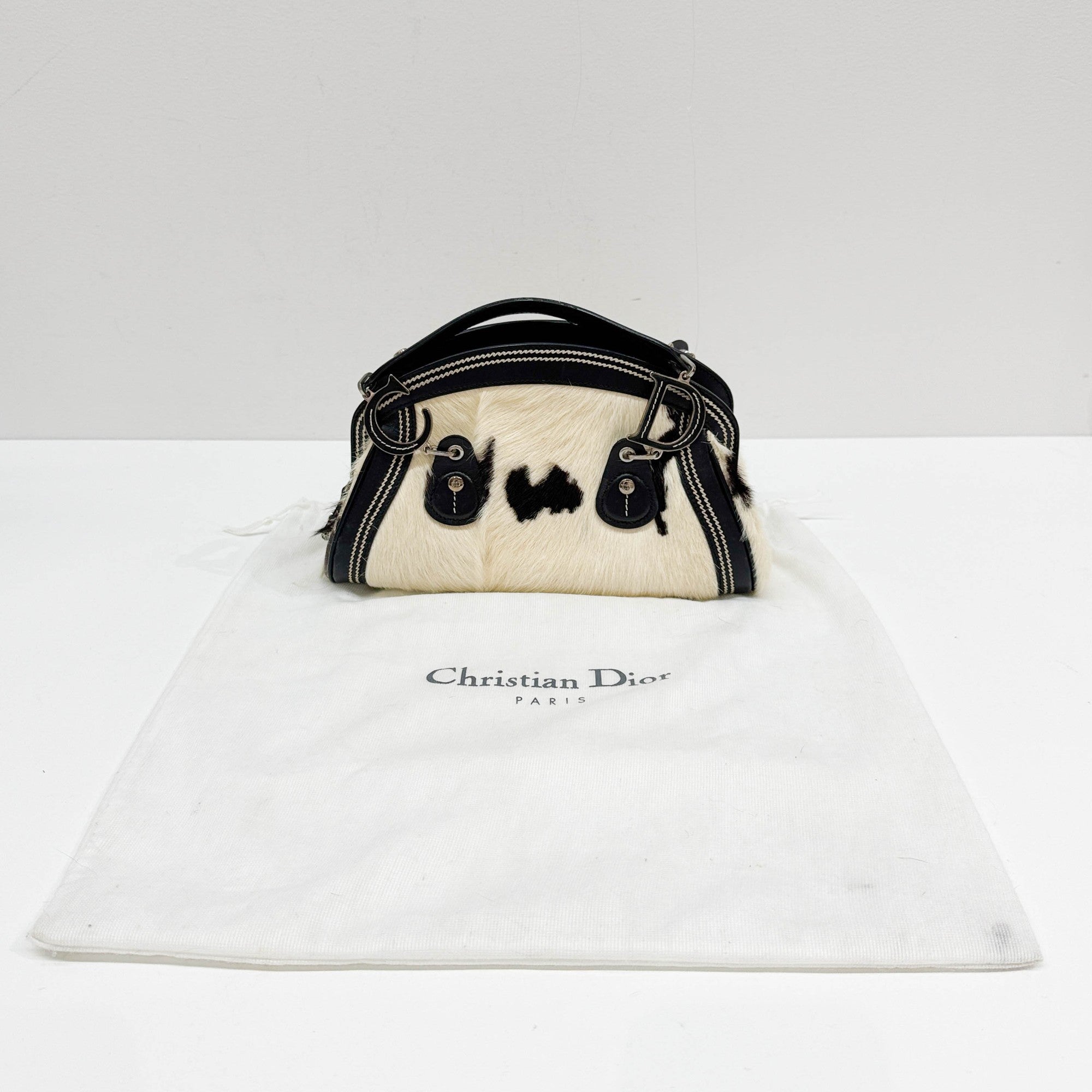 Black & White Cow Print Pony Hair Hand Bag