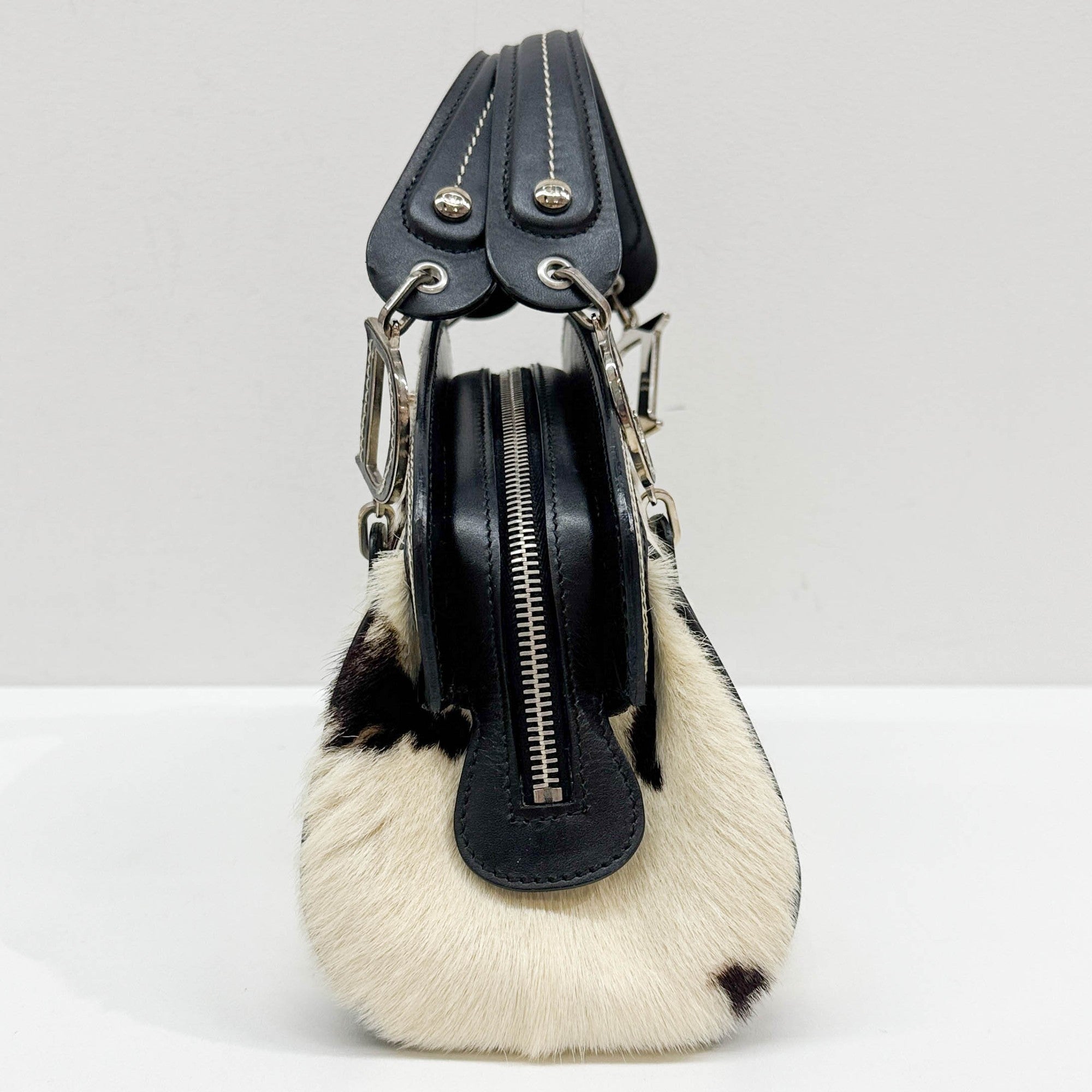 Black & White Cow Print Pony Hair Hand Bag