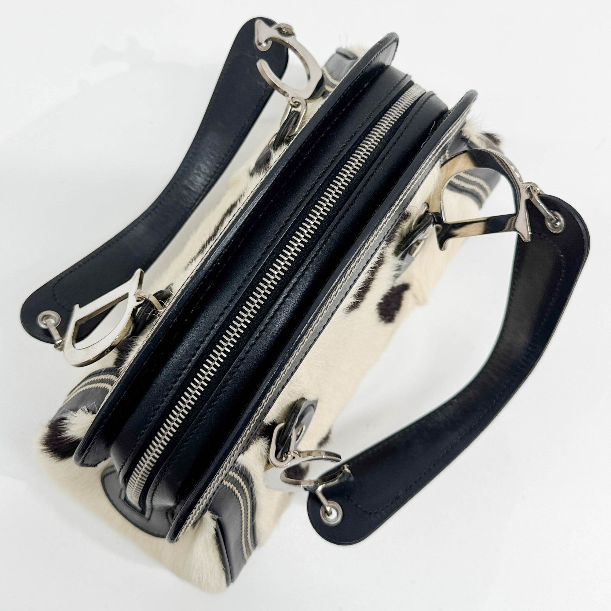 Black & White Cow Print Pony Hair Hand Bag