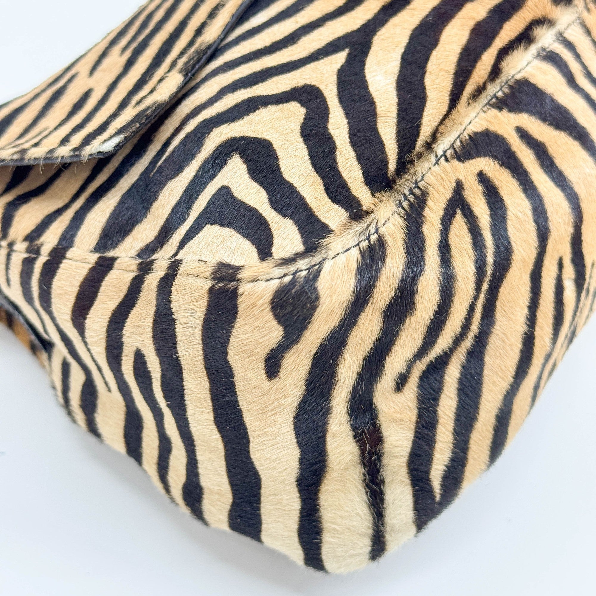 Mamma Baguette Brown Zebra Print Pony Hair Shoulder Bag