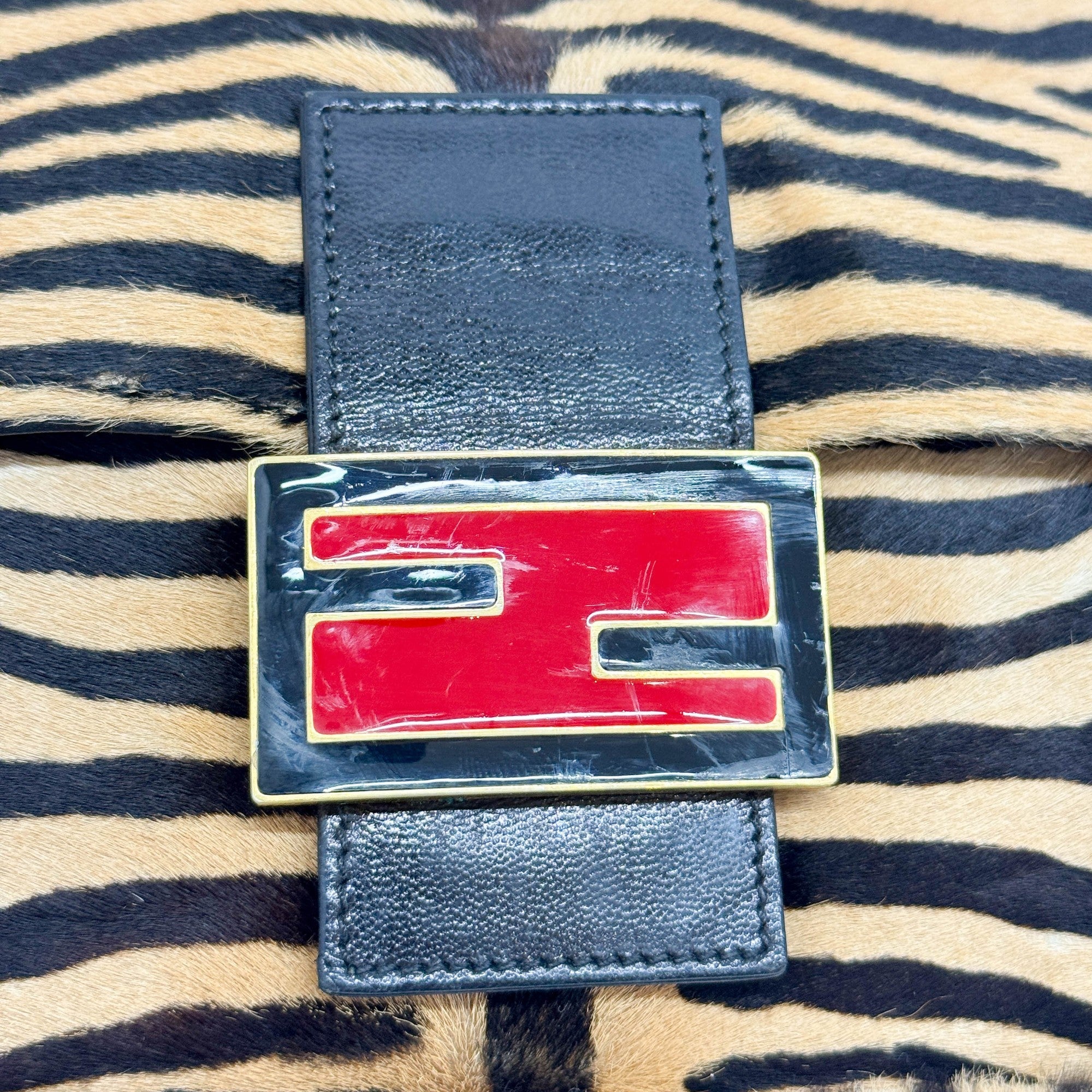 Mamma Baguette Brown Zebra Print Pony Hair Shoulder Bag