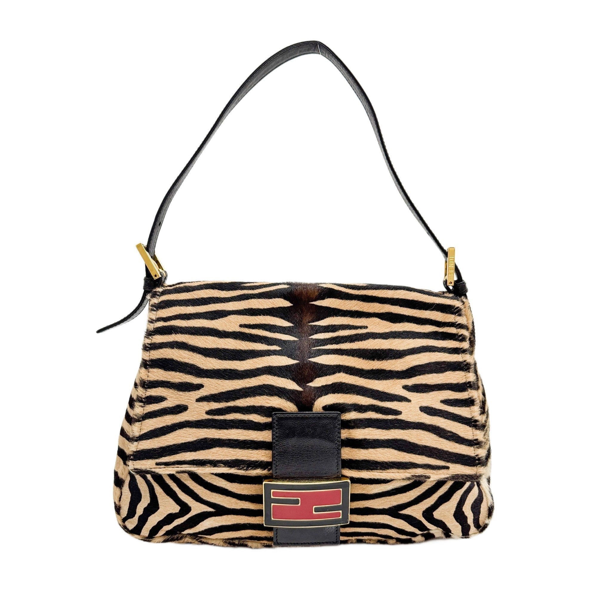 Mamma Baguette Brown Zebra Print Pony Hair Shoulder Bag