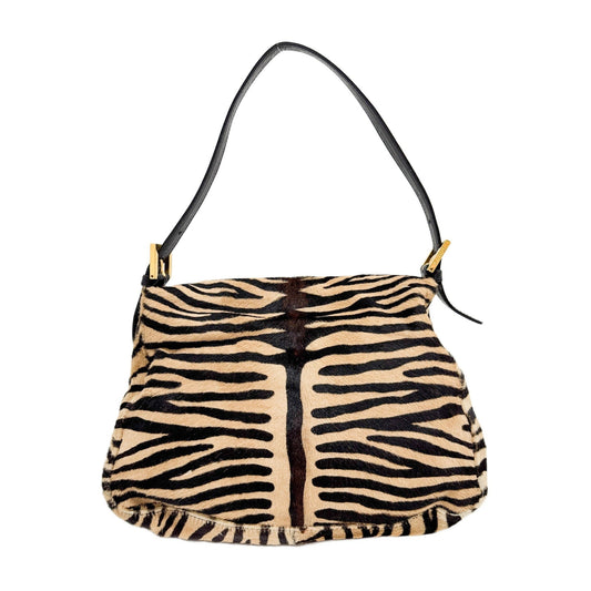 Mamma Baguette Brown Zebra Print Pony Hair Shoulder Bag