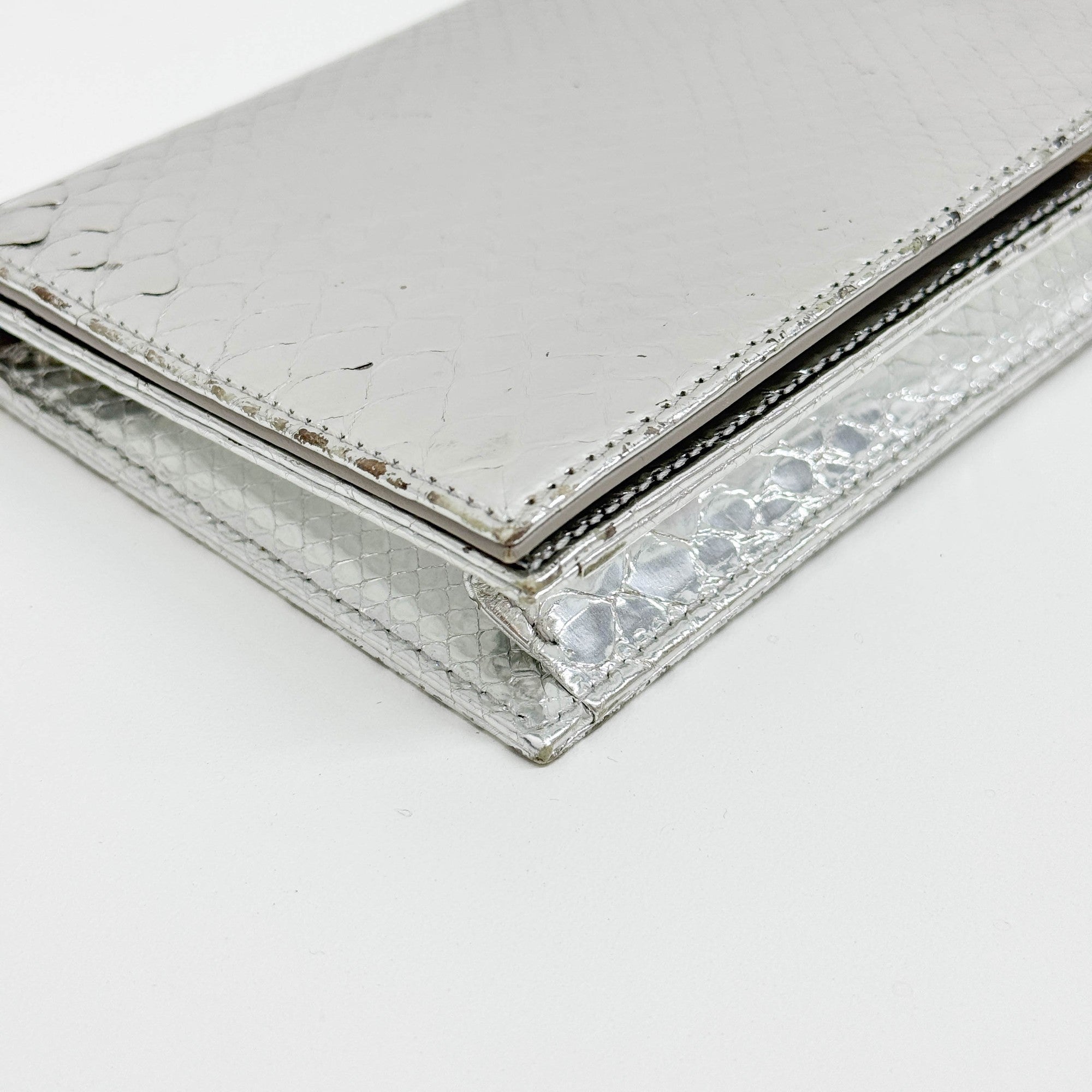 Silver Python Embossed Leather Shoulder Bag