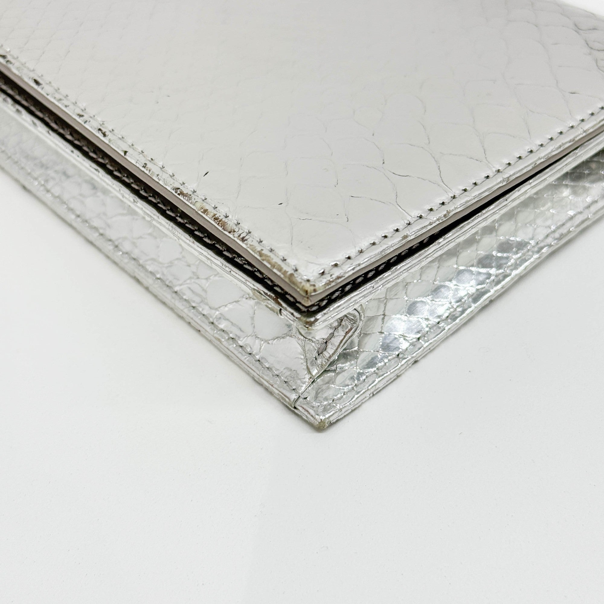 Silver Python Embossed Leather Shoulder Bag