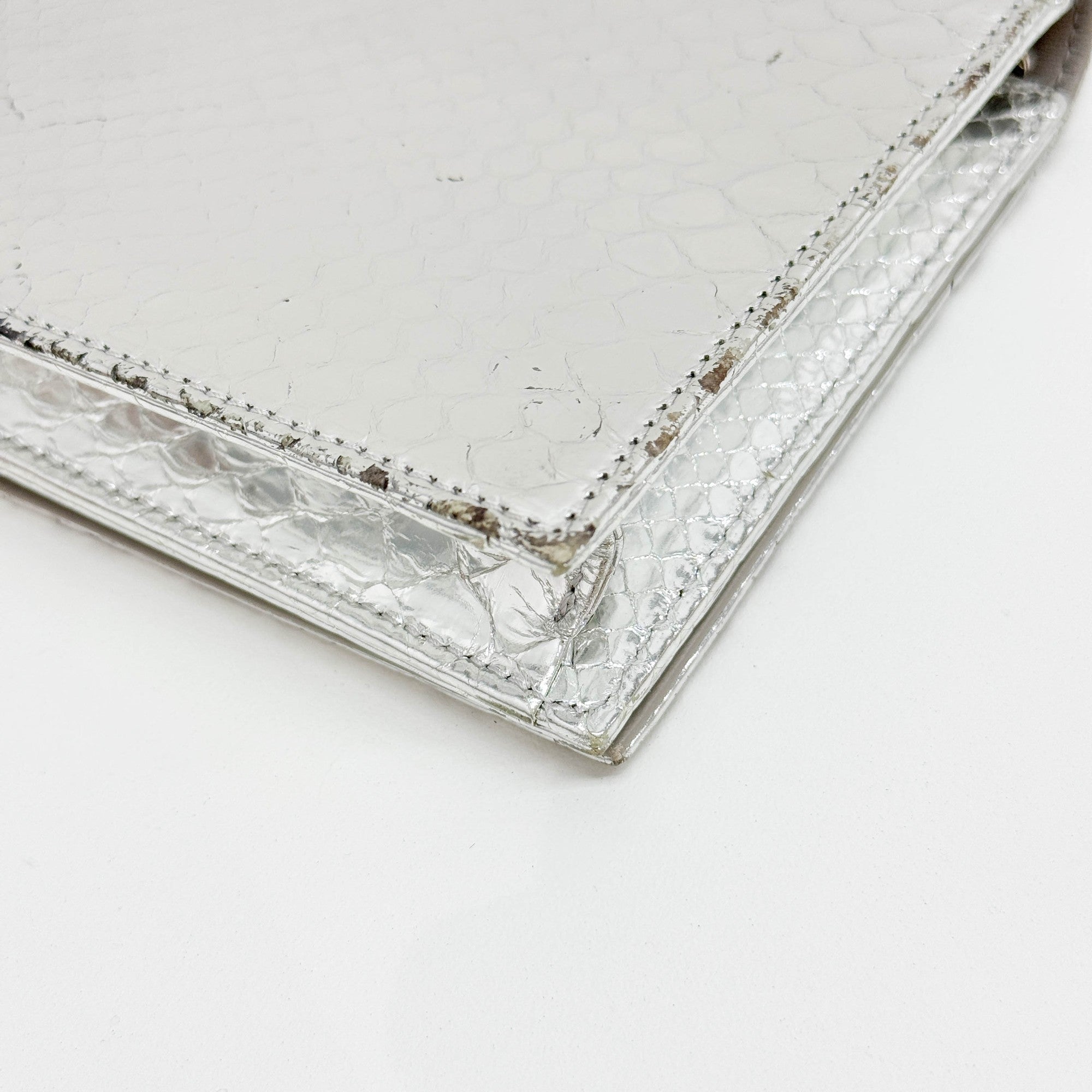 Silver Python Embossed Leather Shoulder Bag