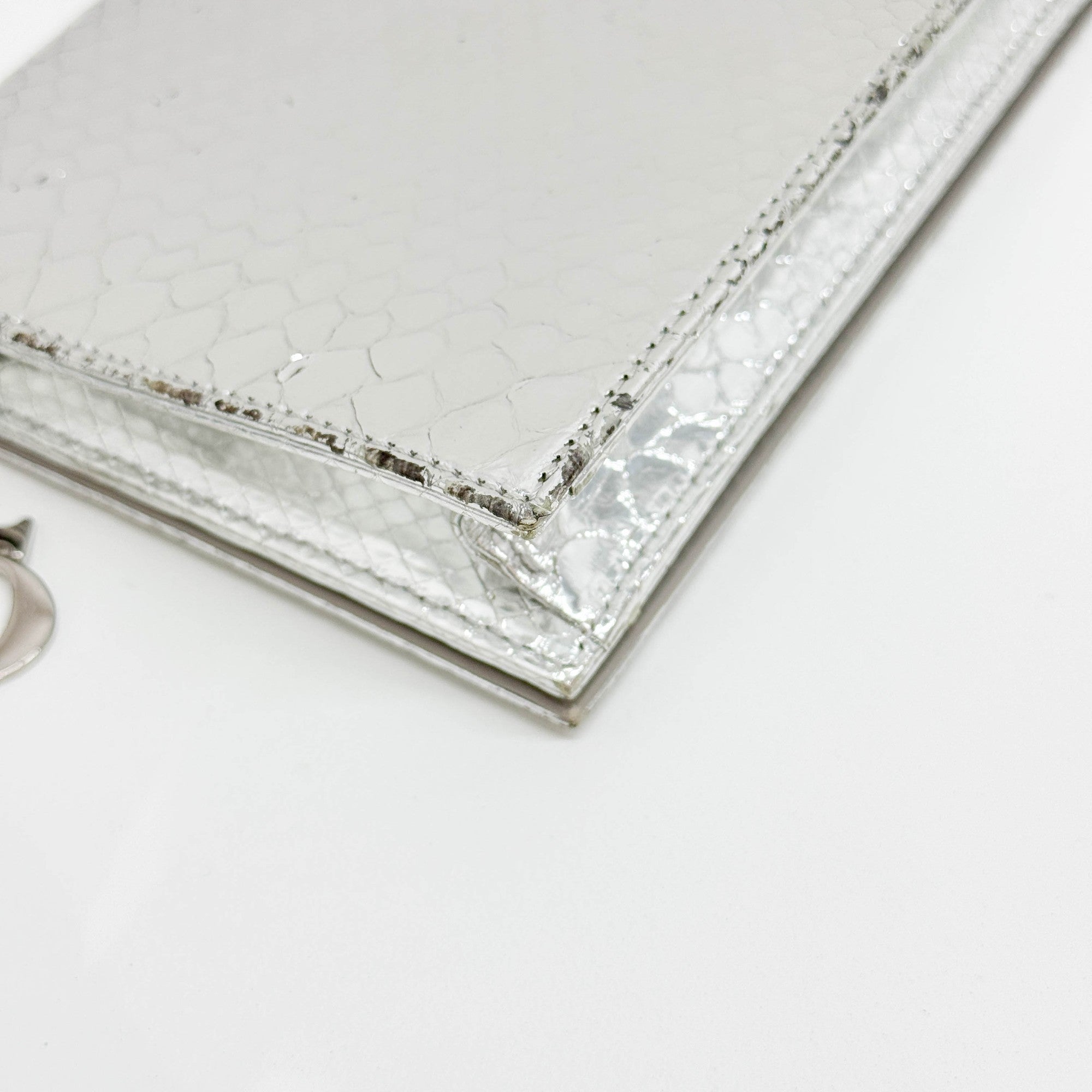 Silver Python Embossed Leather Shoulder Bag