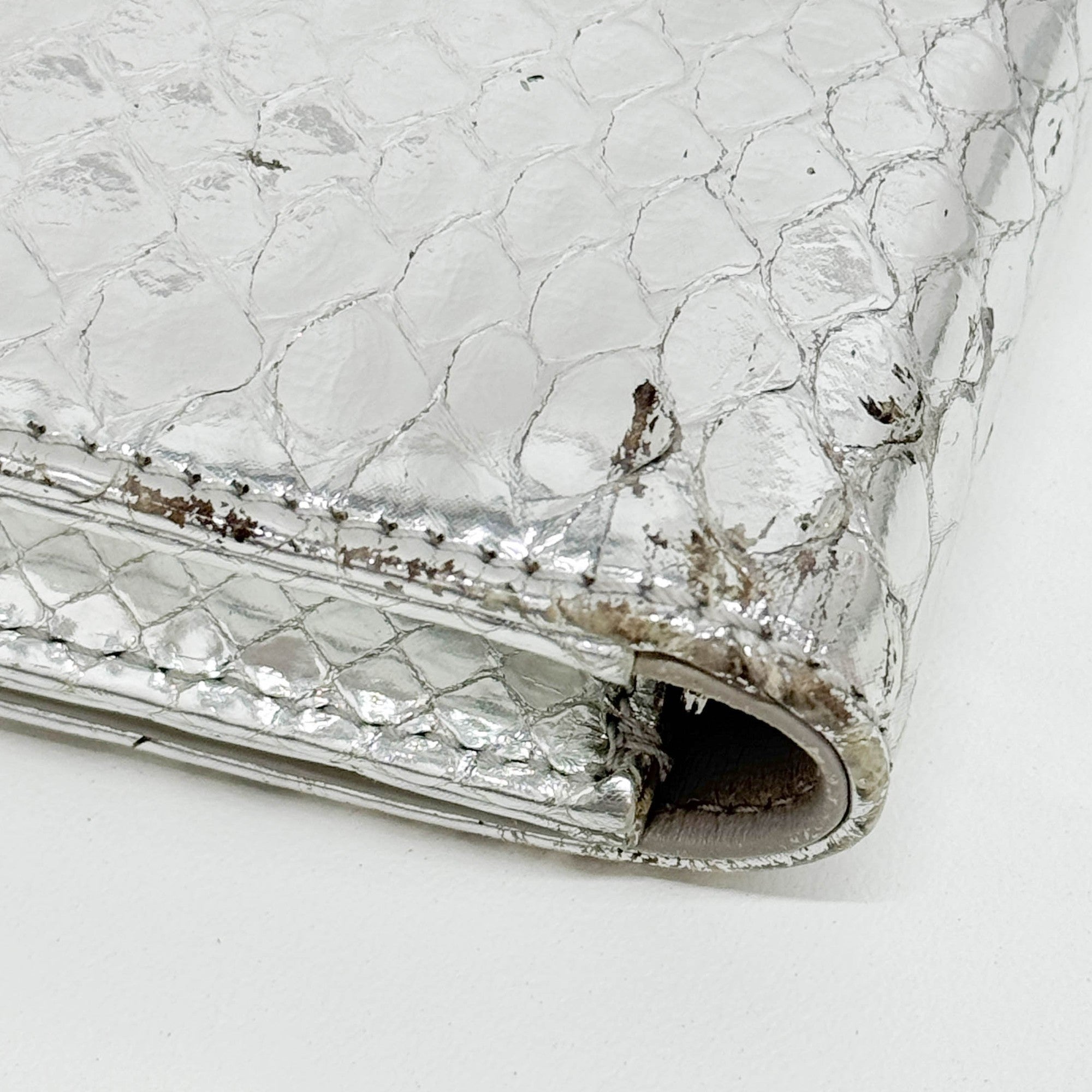 Silver Python Embossed Leather Shoulder Bag