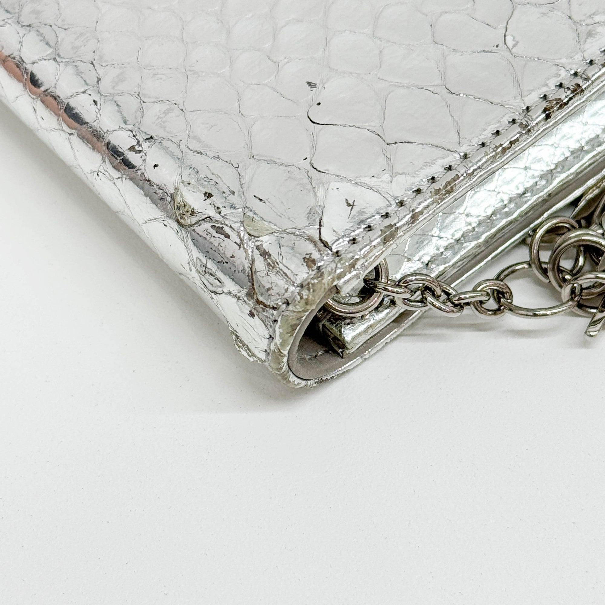 Silver Python Embossed Leather Shoulder Bag