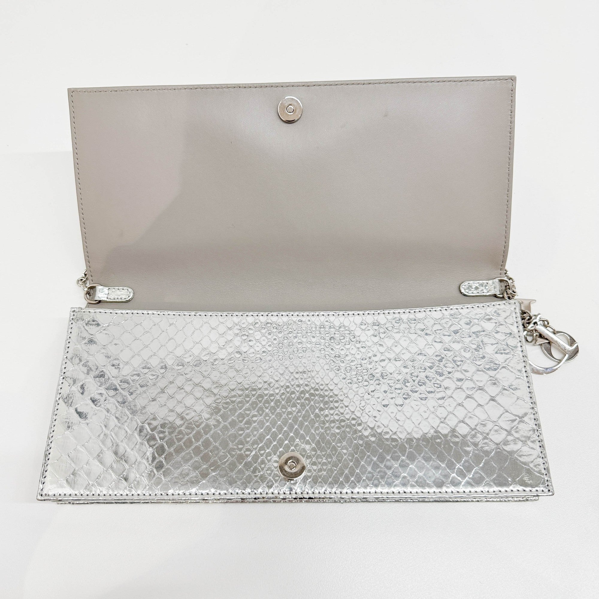 Silver Python Embossed Leather Shoulder Bag