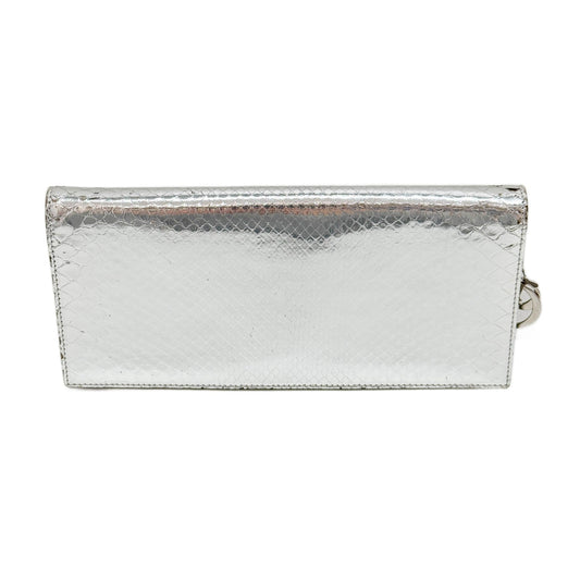 Silver Python Embossed Leather Shoulder Bag