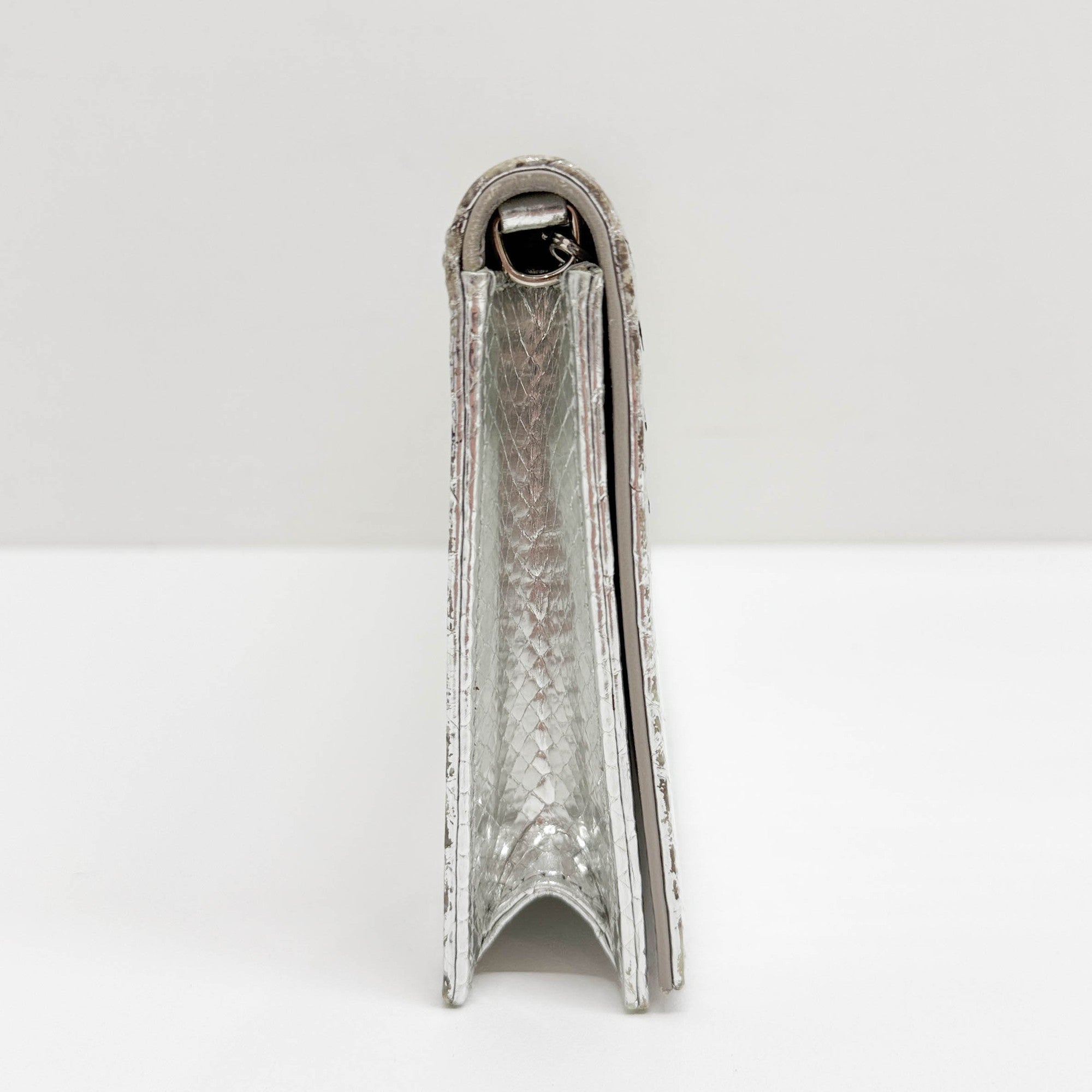 Silver Python Embossed Leather Shoulder Bag