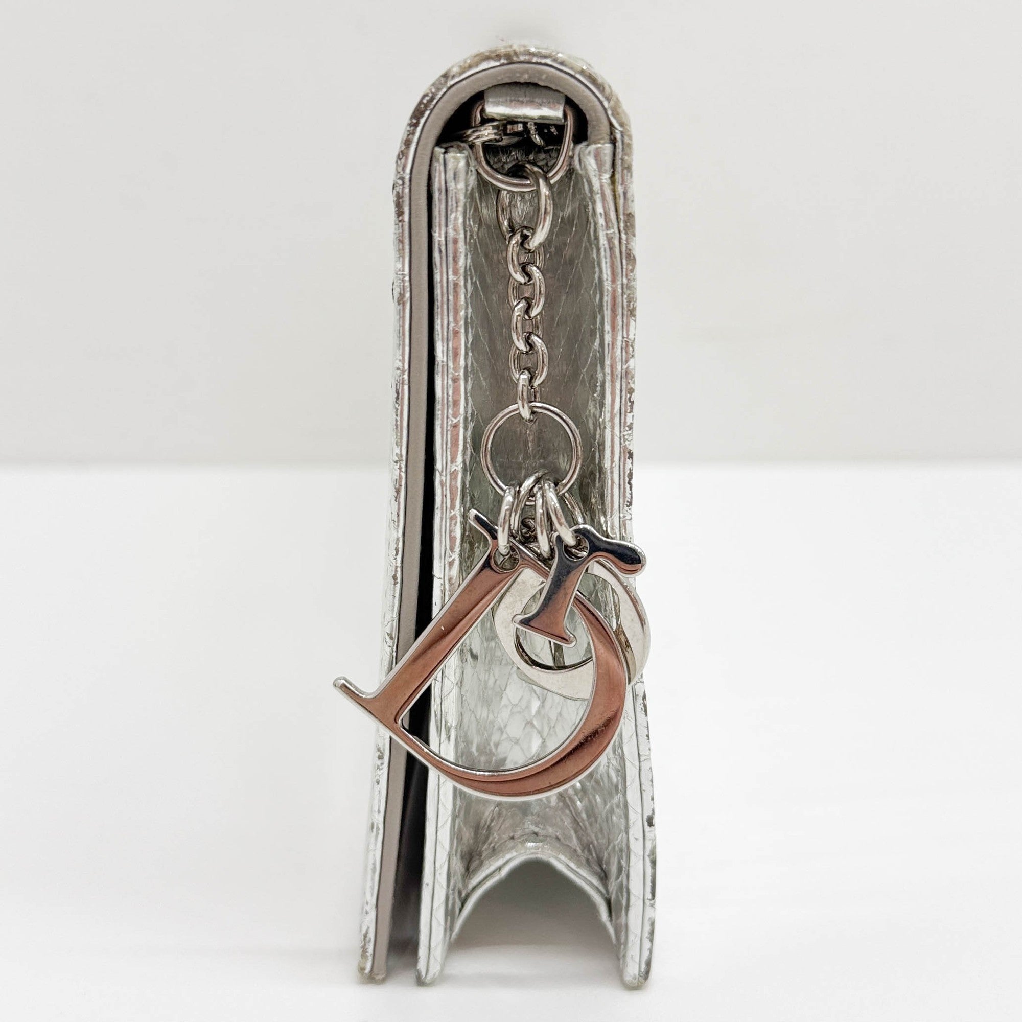 Silver Python Embossed Leather Shoulder Bag