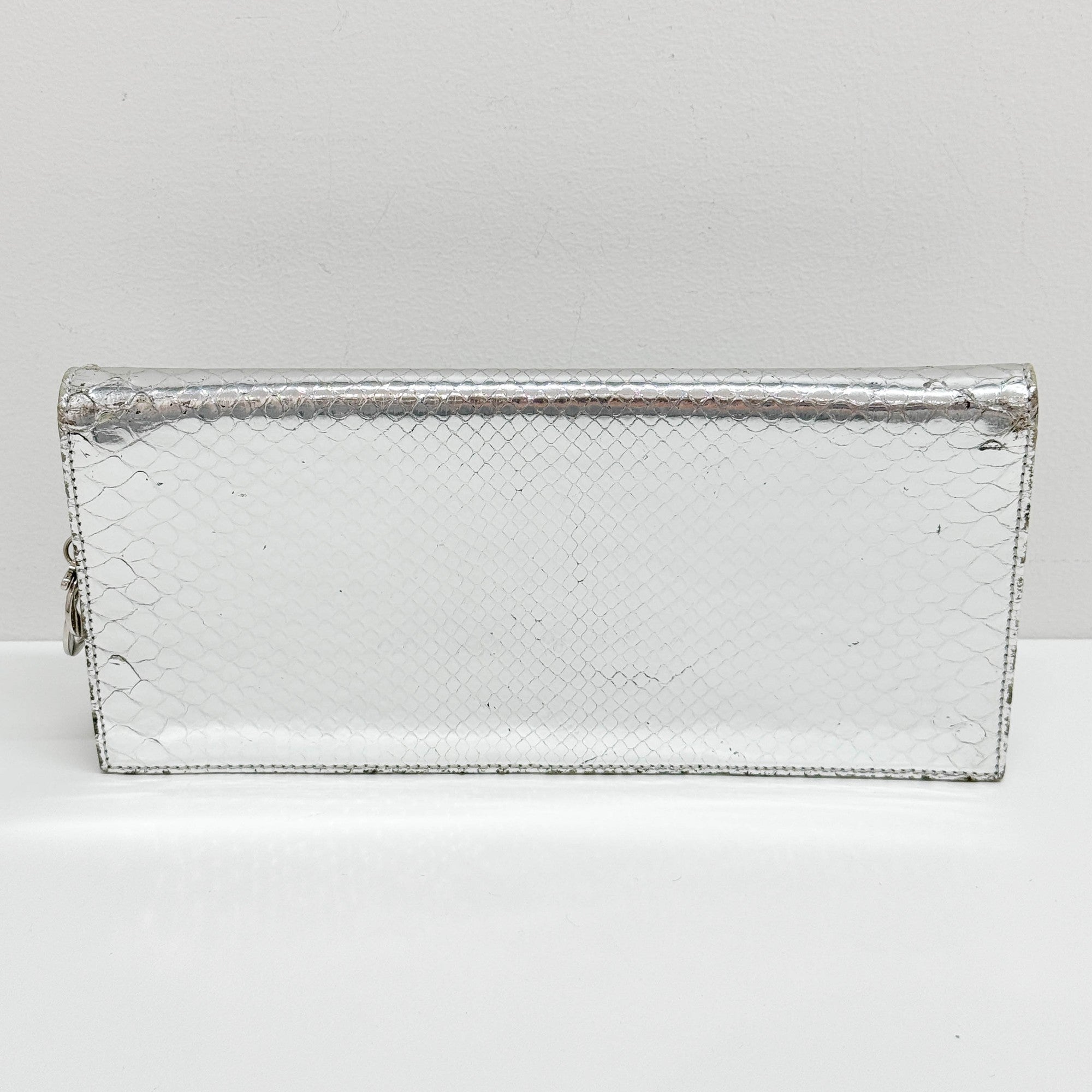 Silver Python Embossed Leather Shoulder Bag