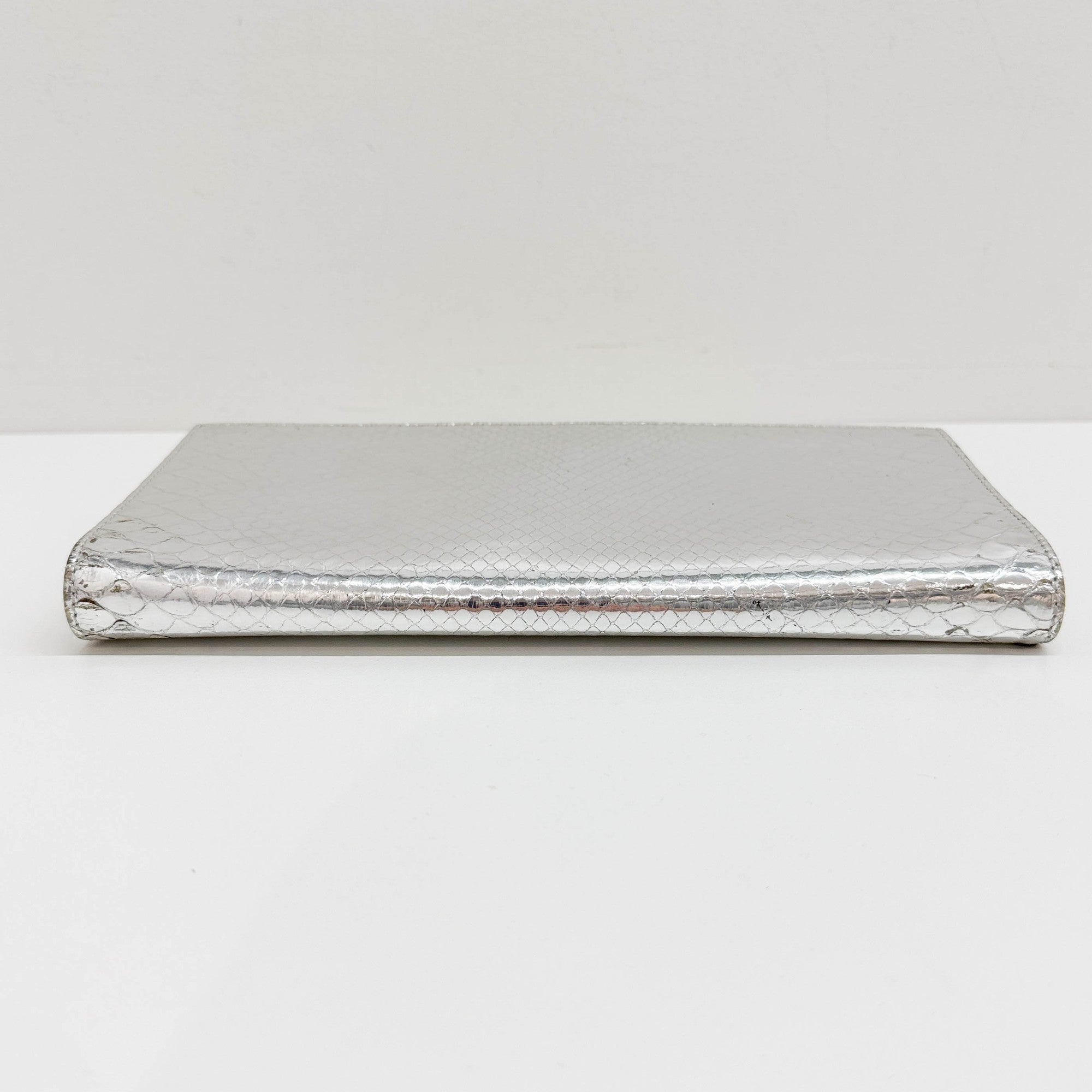 Silver Python Embossed Leather Shoulder Bag