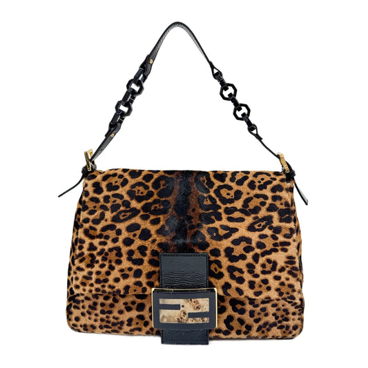 Mamma Baguette Brown Leopard Print Pony Hair Shoulder Bag
