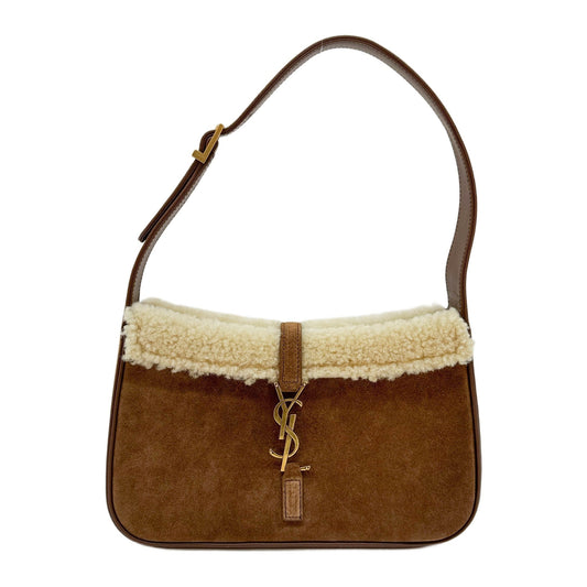 Fur Trim Brown Suede Shoulder Bag