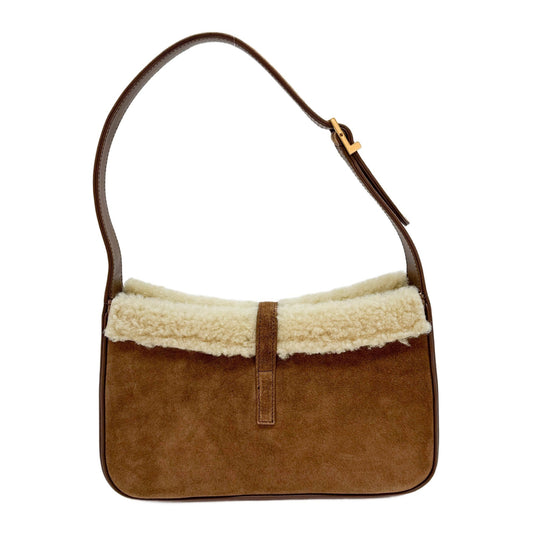 Fur Trim Brown Suede Shoulder Bag