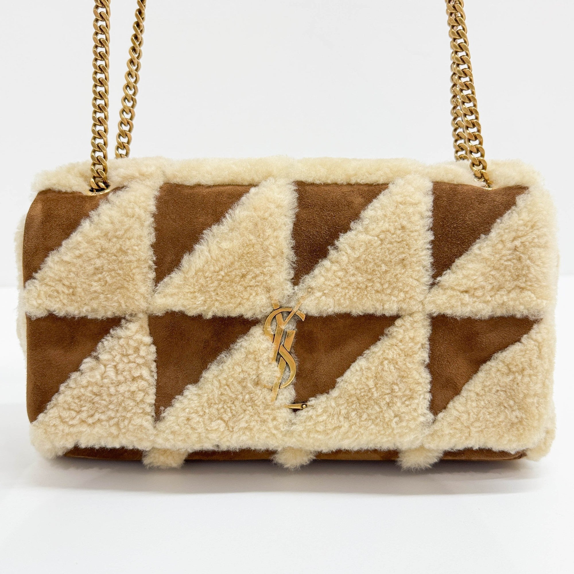 Fur Patchwork Brown Leather Shoulder Bag