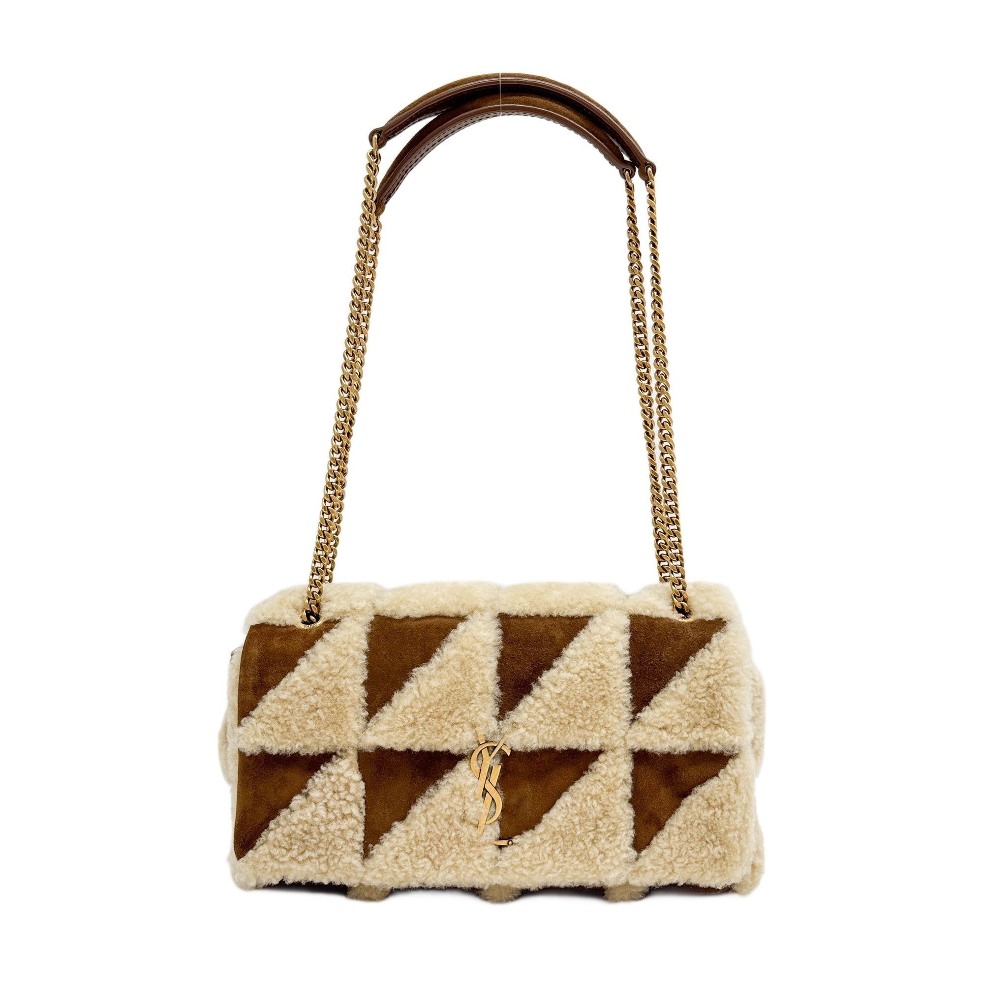 Fur Patchwork Brown Leather Shoulder Bag