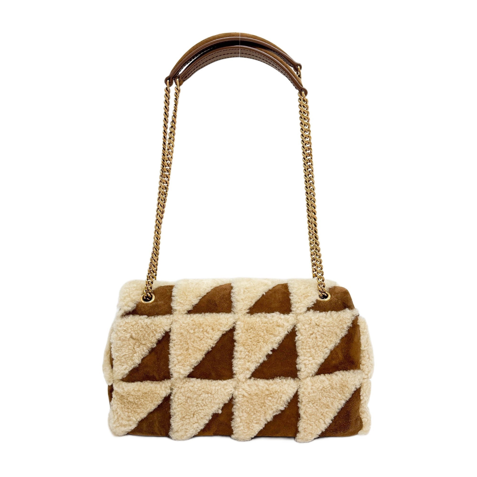 Fur Patchwork Brown Leather Shoulder Bag