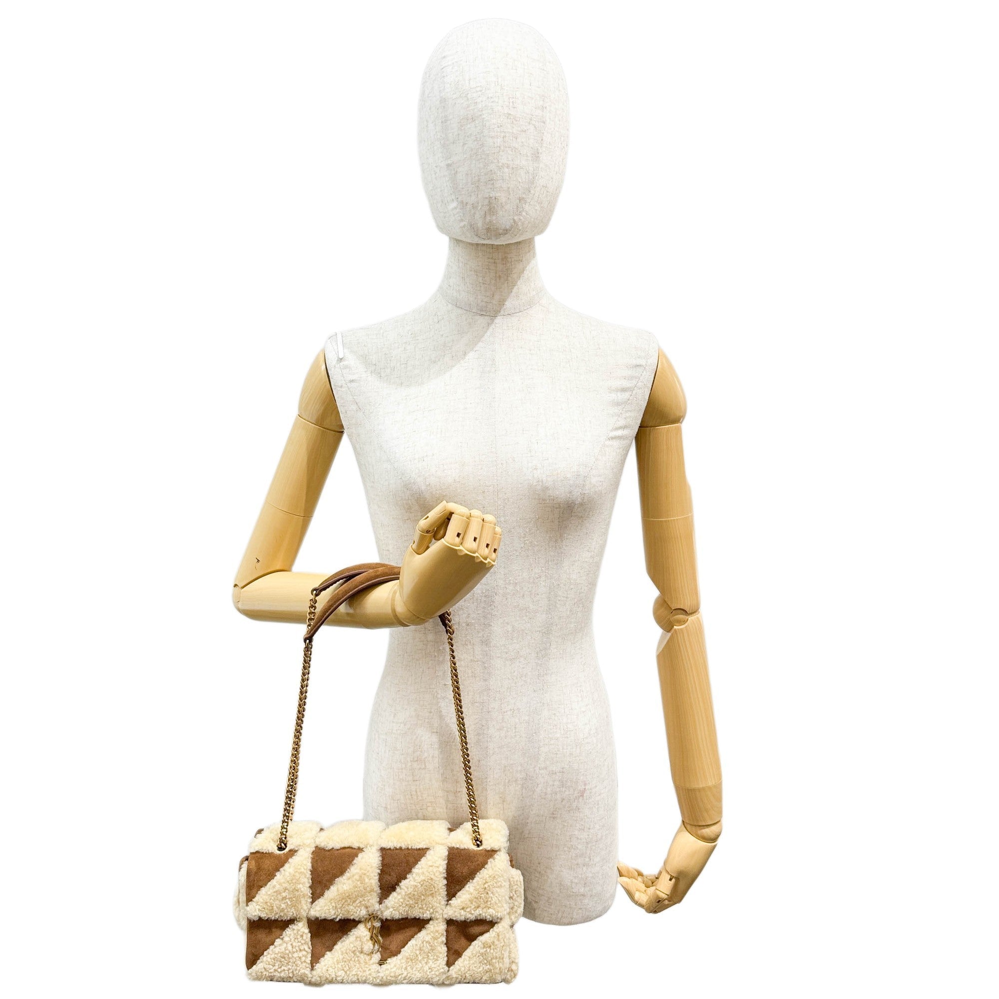 Fur Patchwork Brown Leather Shoulder Bag