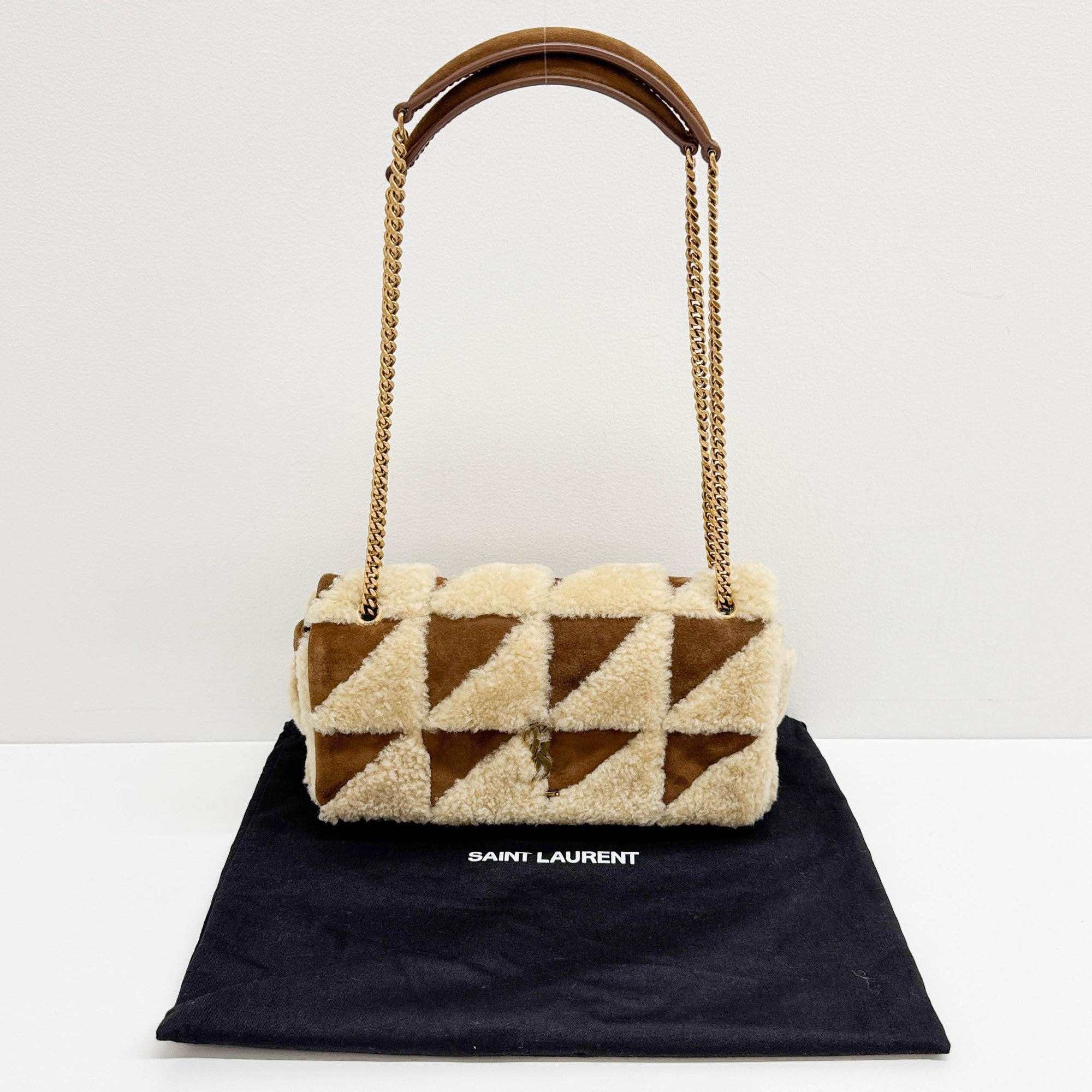 Fur Patchwork Brown Leather Shoulder Bag