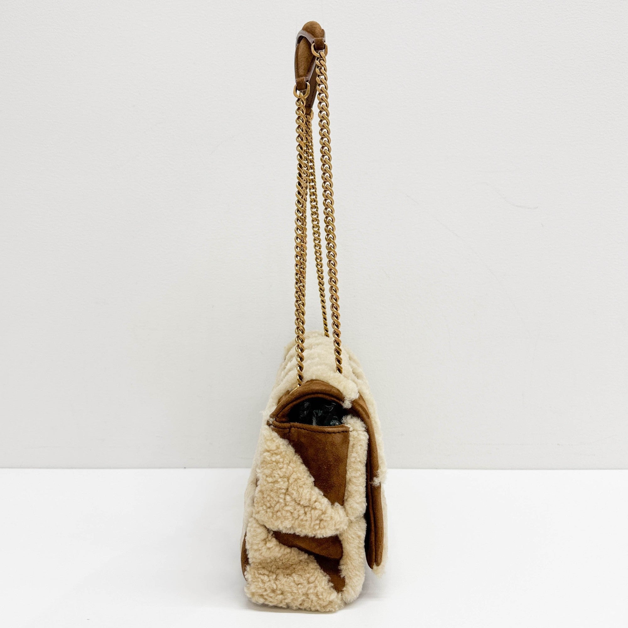 Fur Patchwork Brown Leather Shoulder Bag