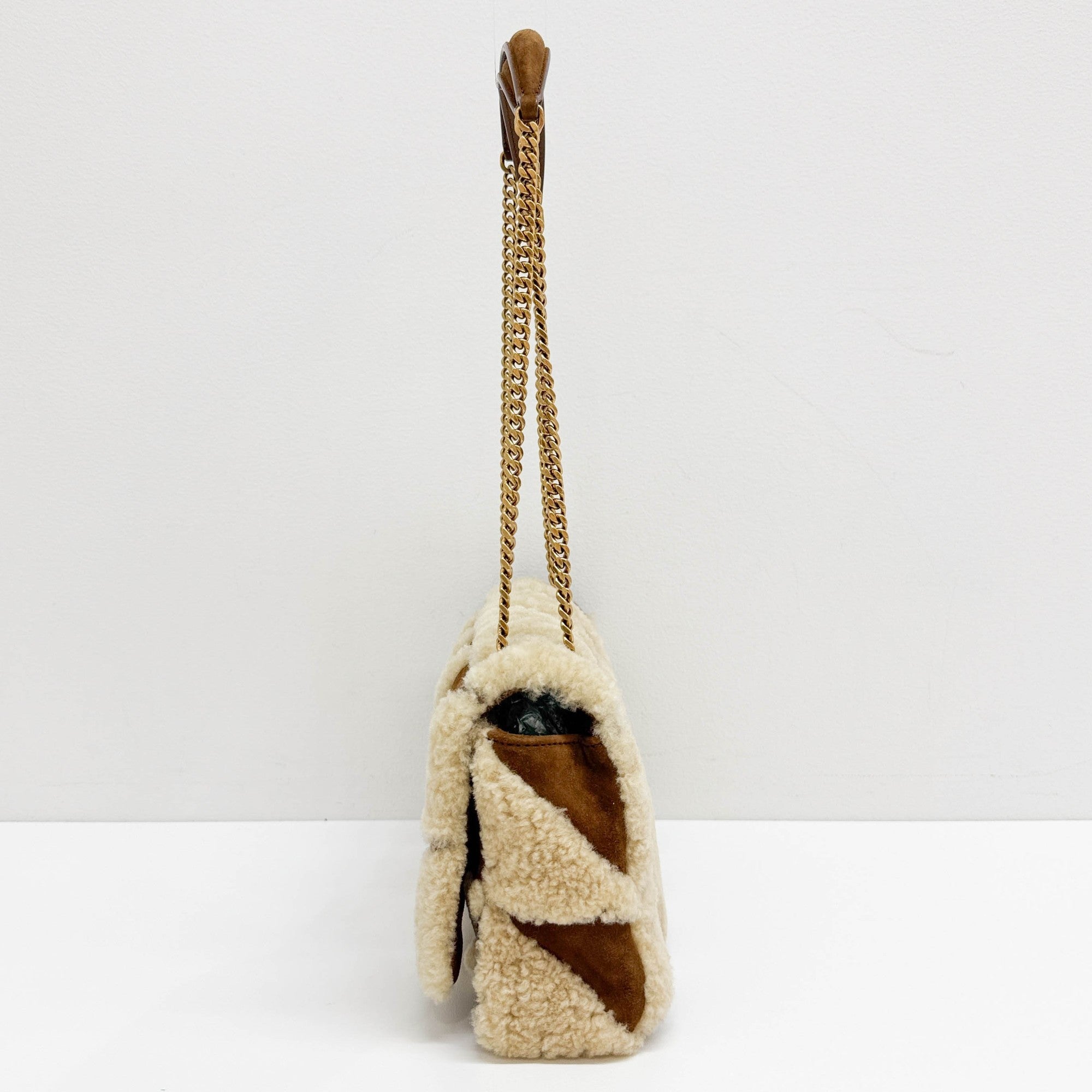 Fur Patchwork Brown Leather Shoulder Bag