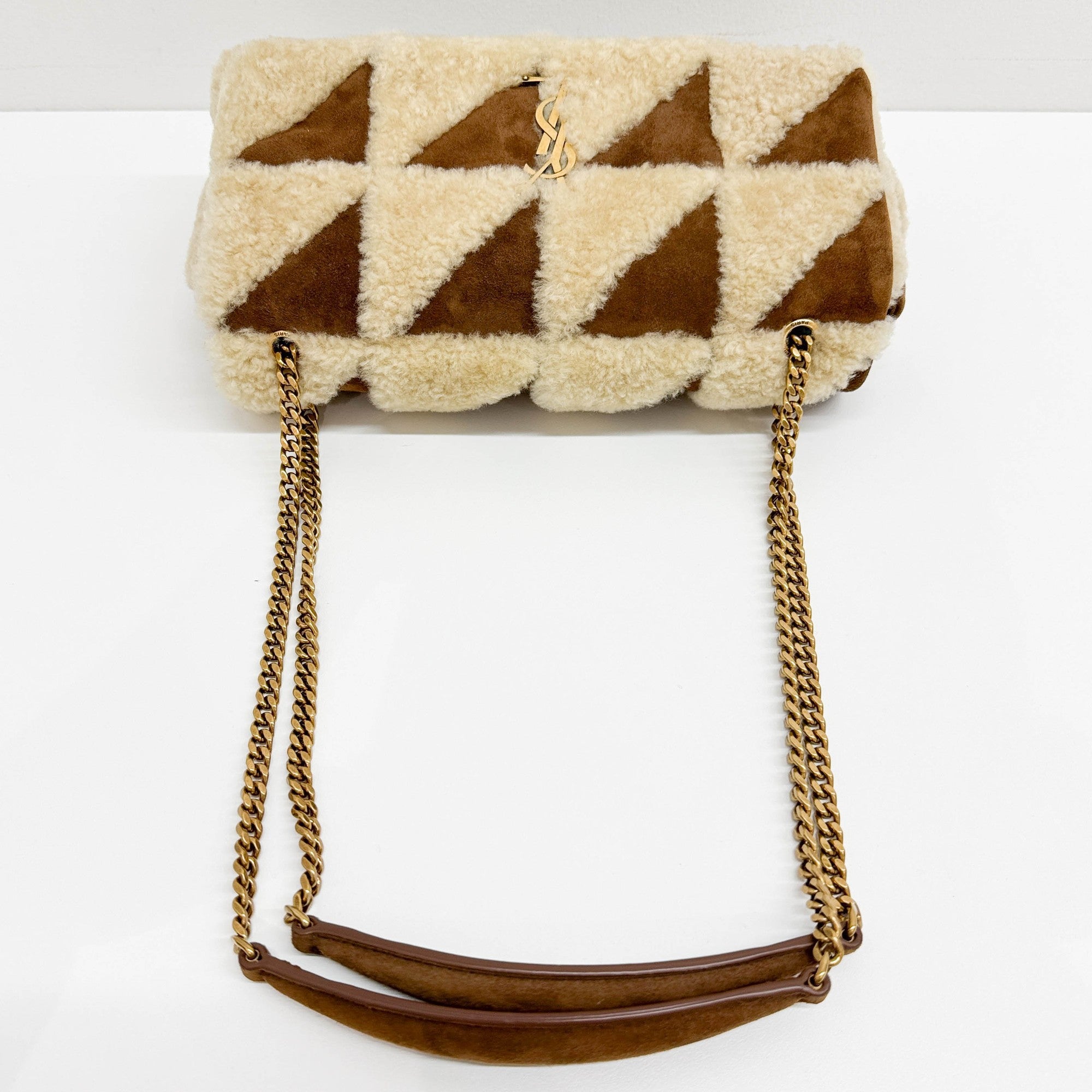Fur Patchwork Brown Leather Shoulder Bag