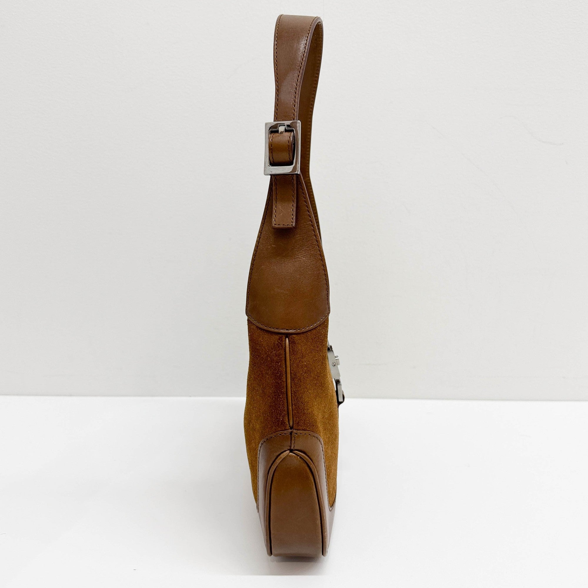 Mini Jackie Cherry Line Brown Suede Shoulder Bag