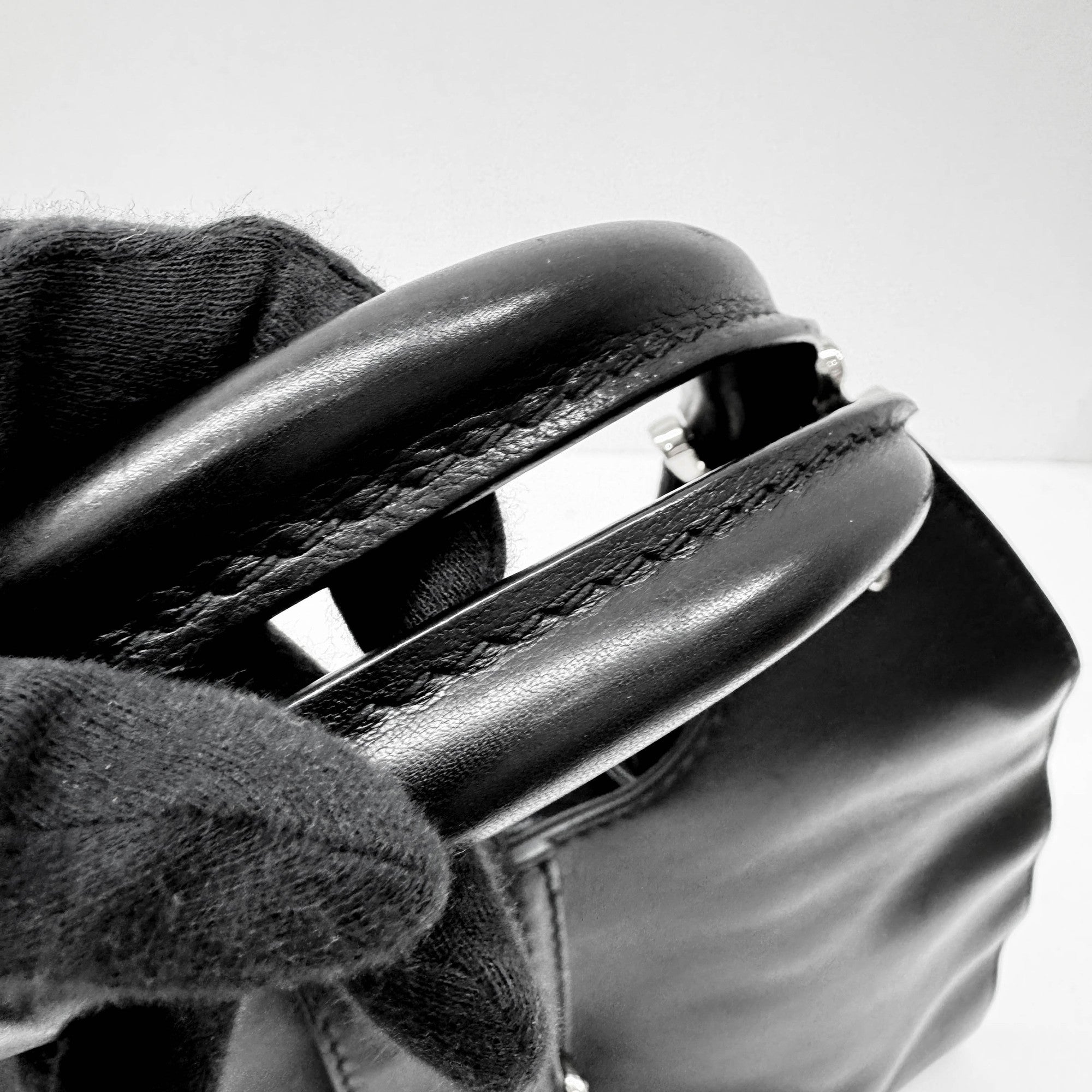 Stirrup Black Leather Hand Bag