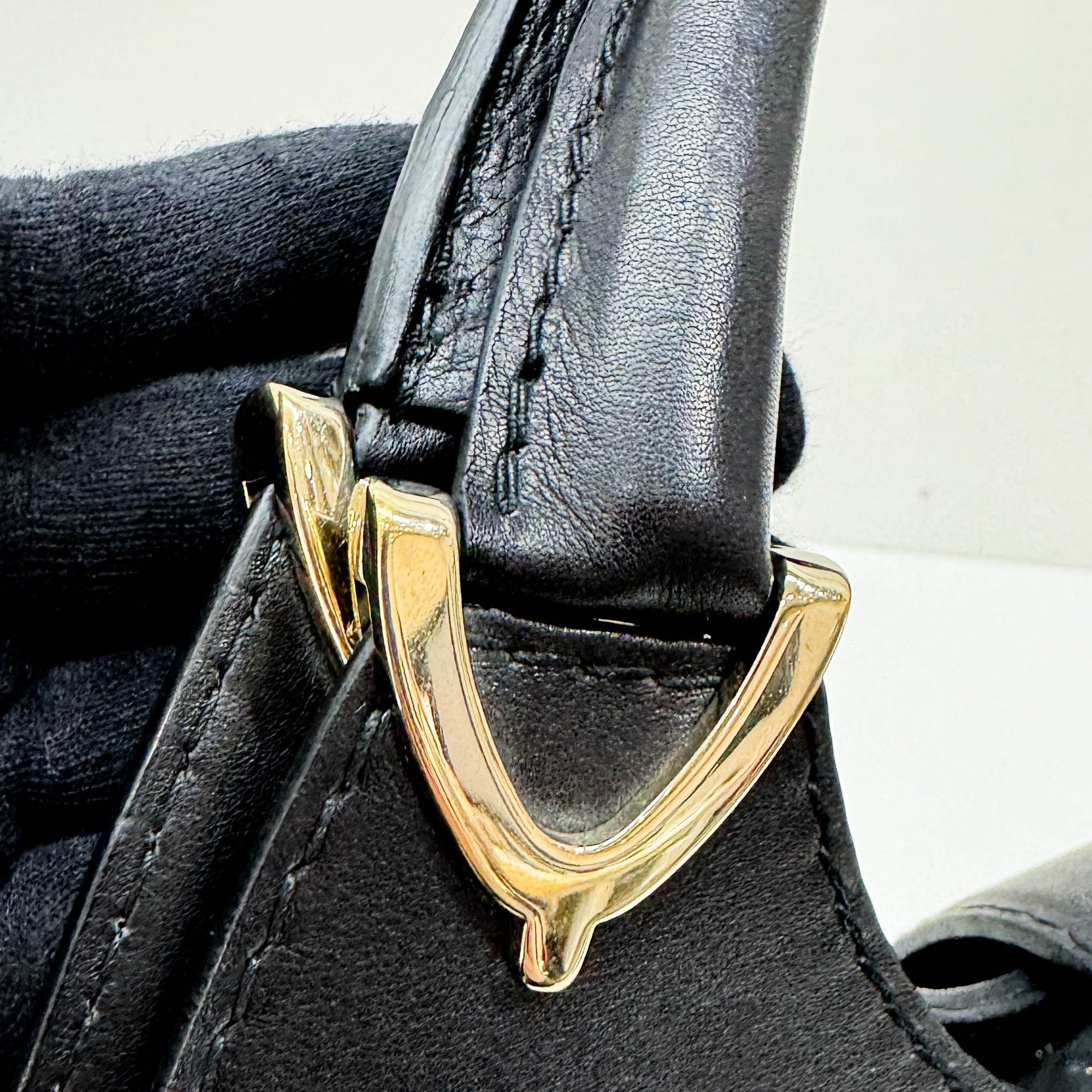 Stirrup Black Leather Hand Bag