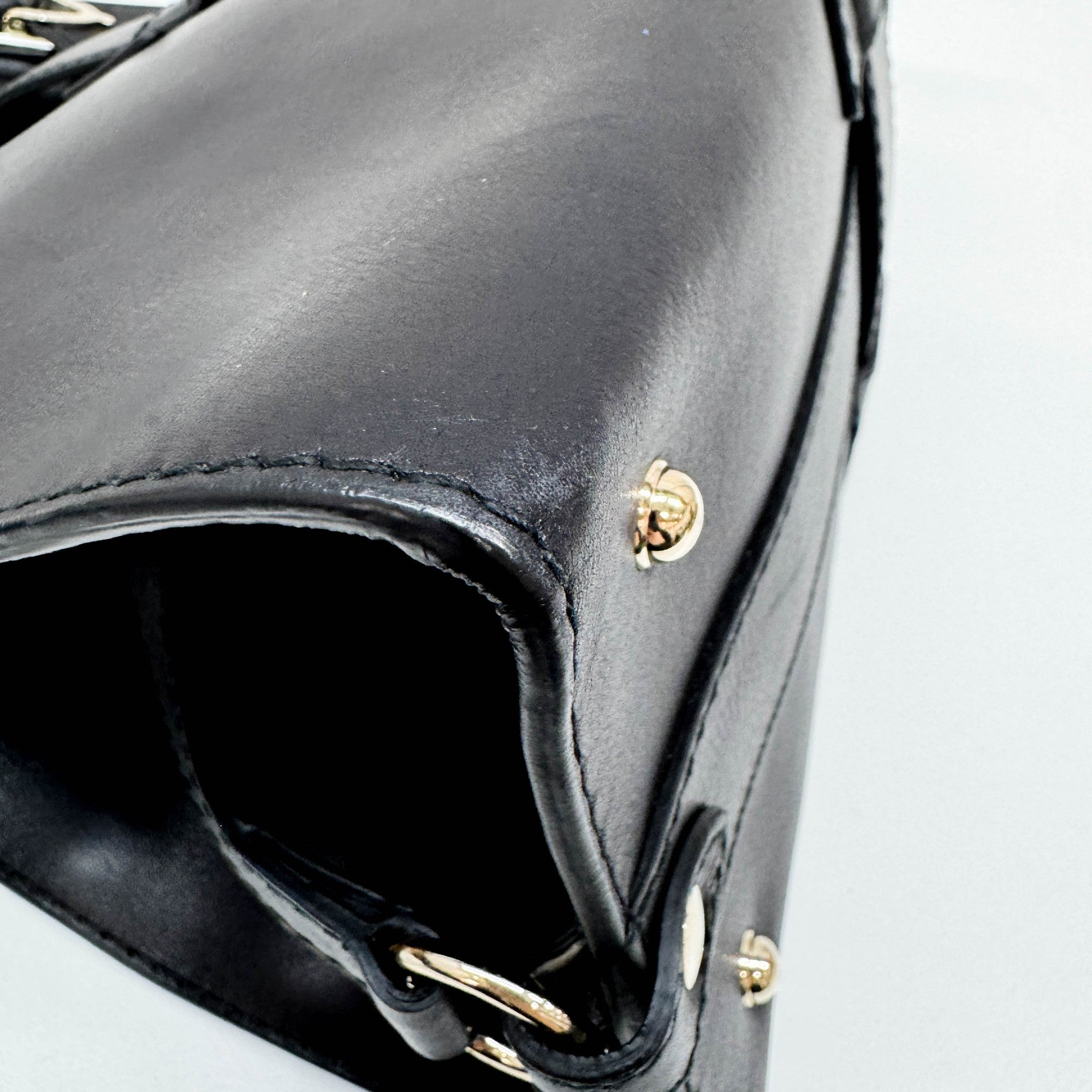 Stirrup Black Leather Hand Bag