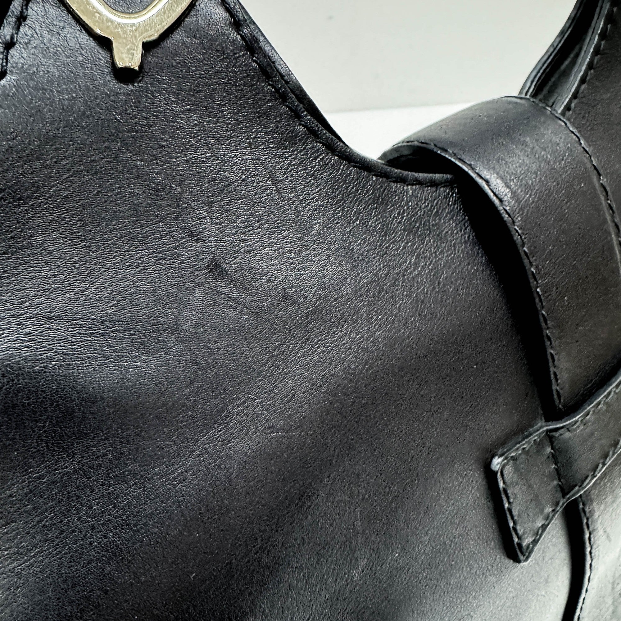 Stirrup Black Leather Hand Bag