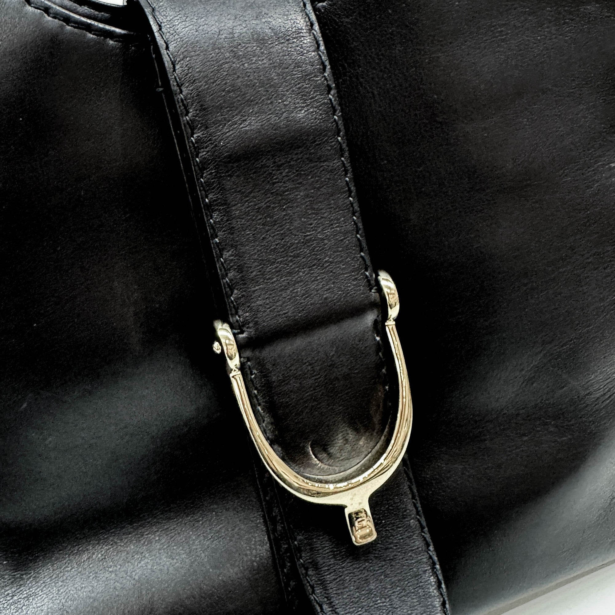 Stirrup Black Leather Hand Bag