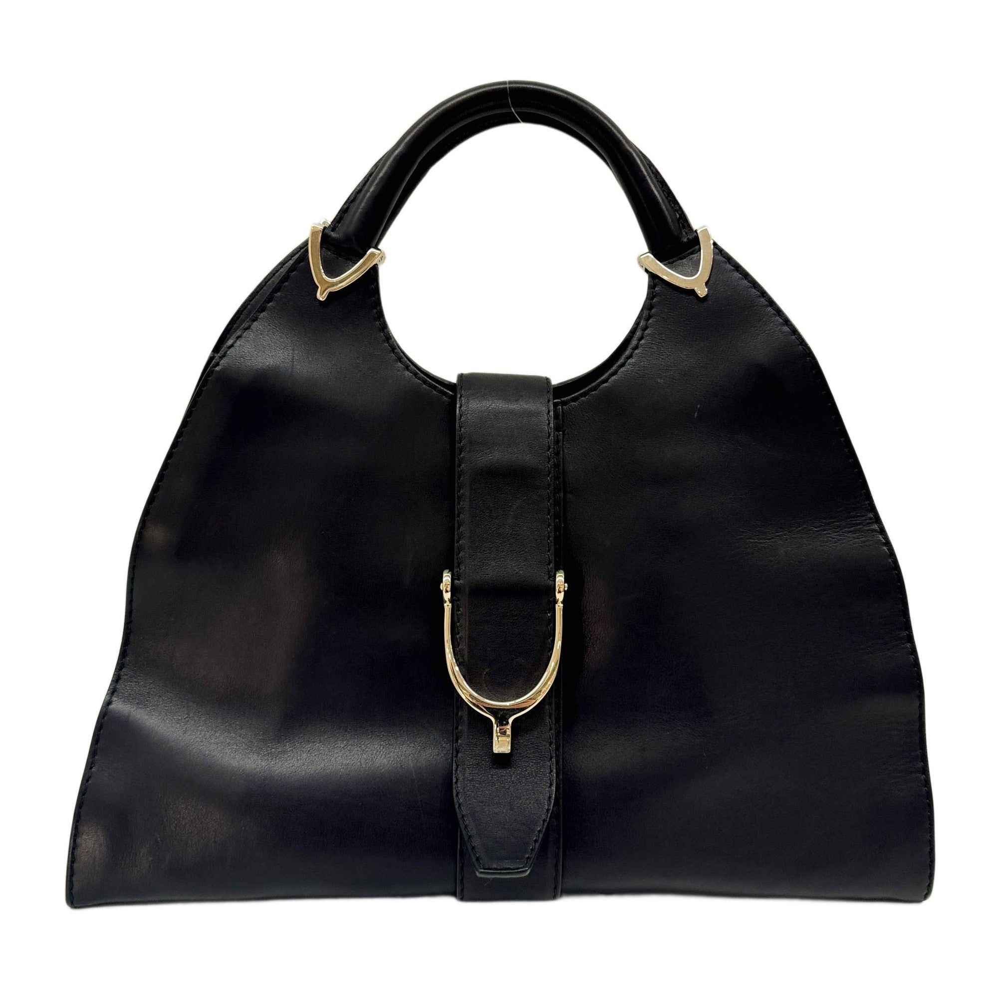 Stirrup Black Leather Hand Bag