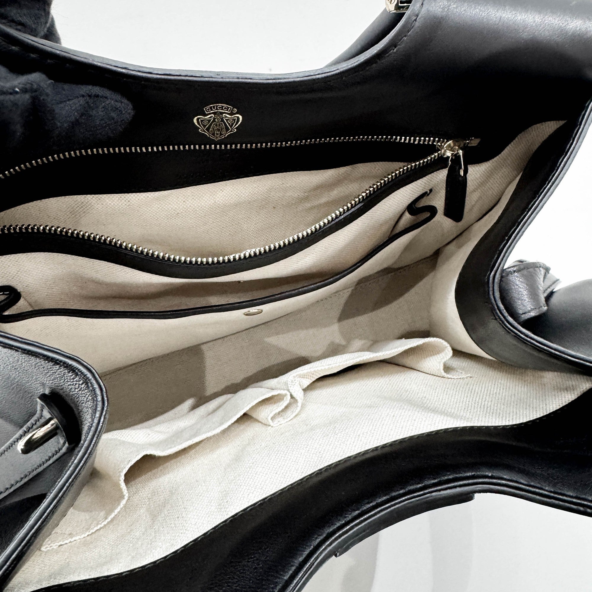 Stirrup Black Leather Hand Bag