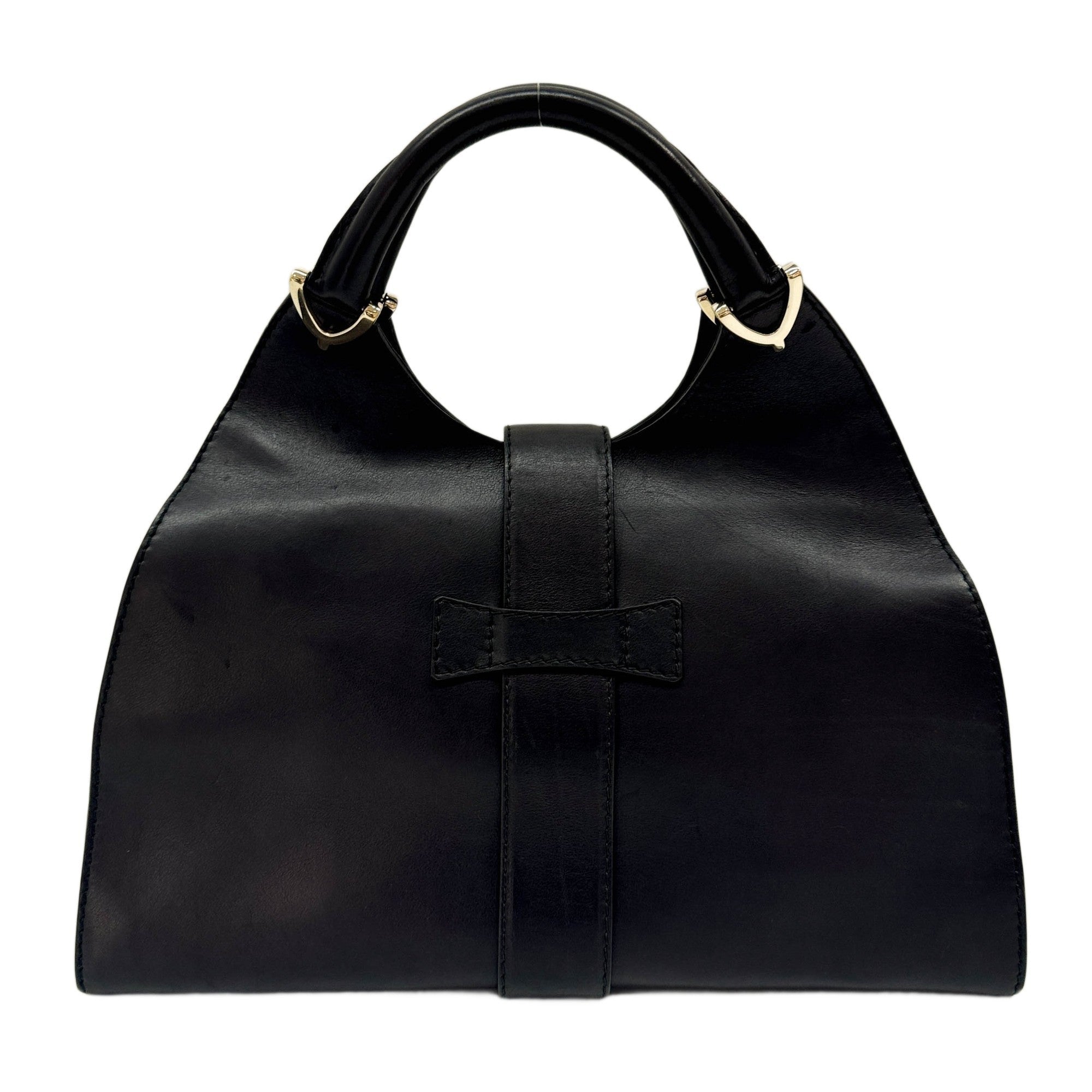 Stirrup Black Leather Hand Bag