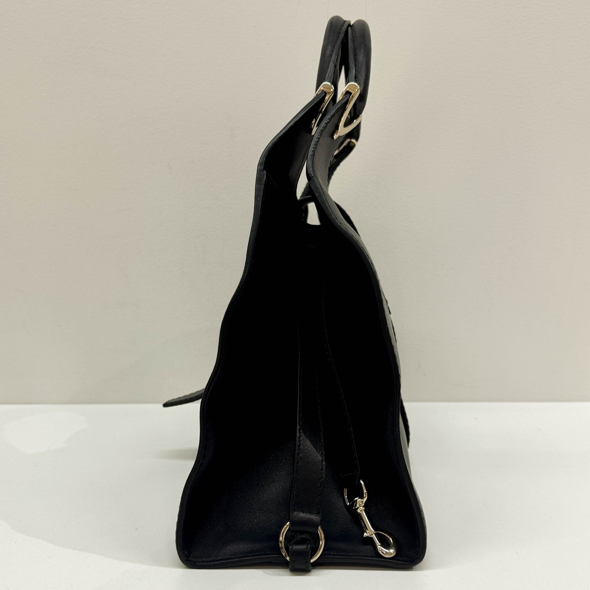 Stirrup Black Leather Hand Bag