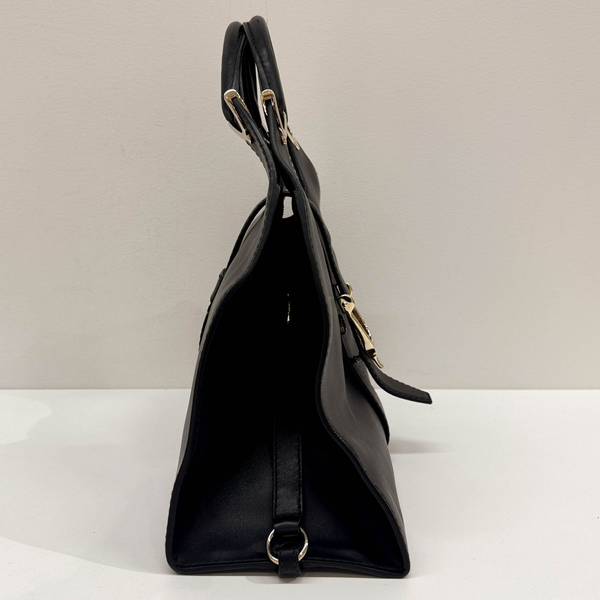 Stirrup Black Leather Hand Bag