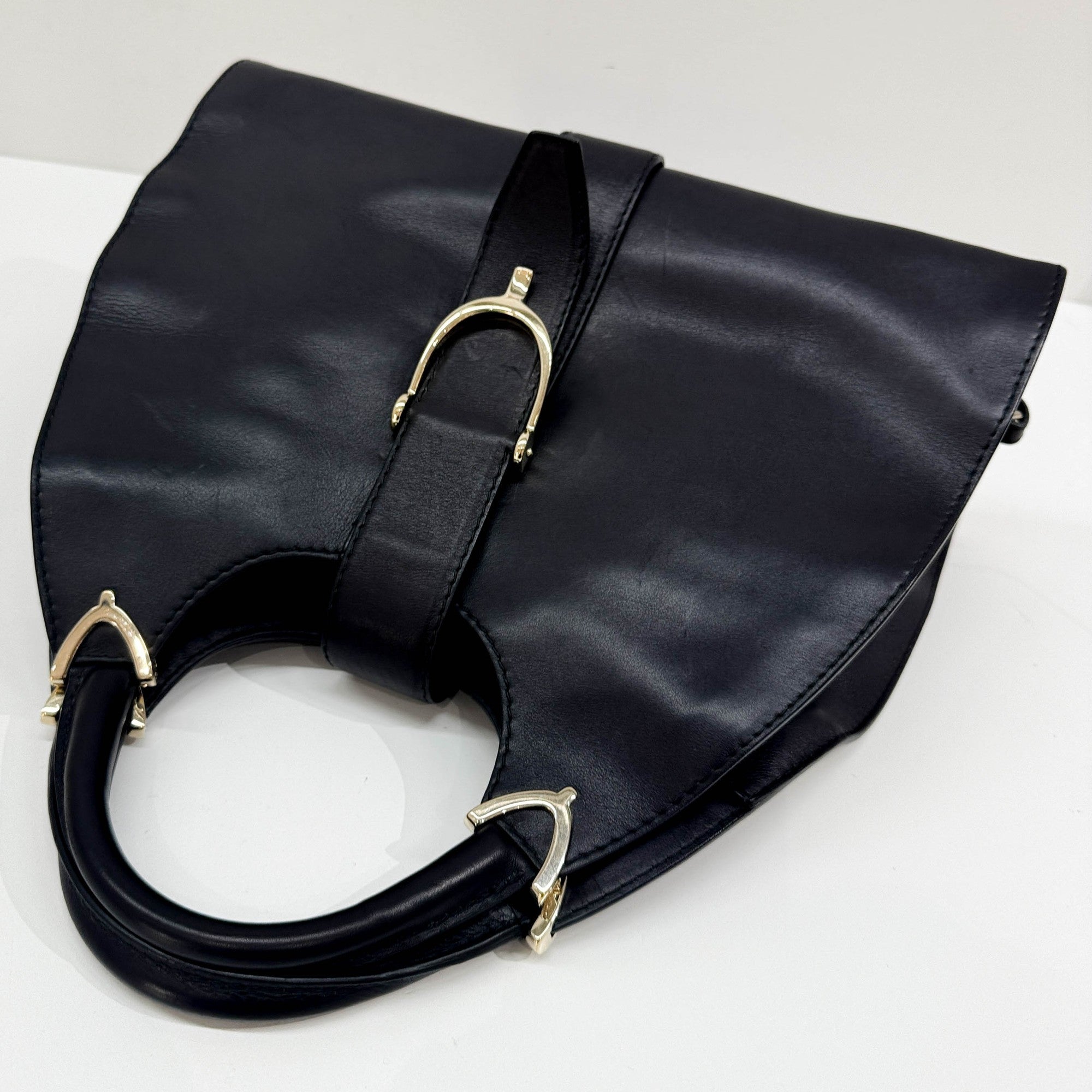 Stirrup Black Leather Hand Bag