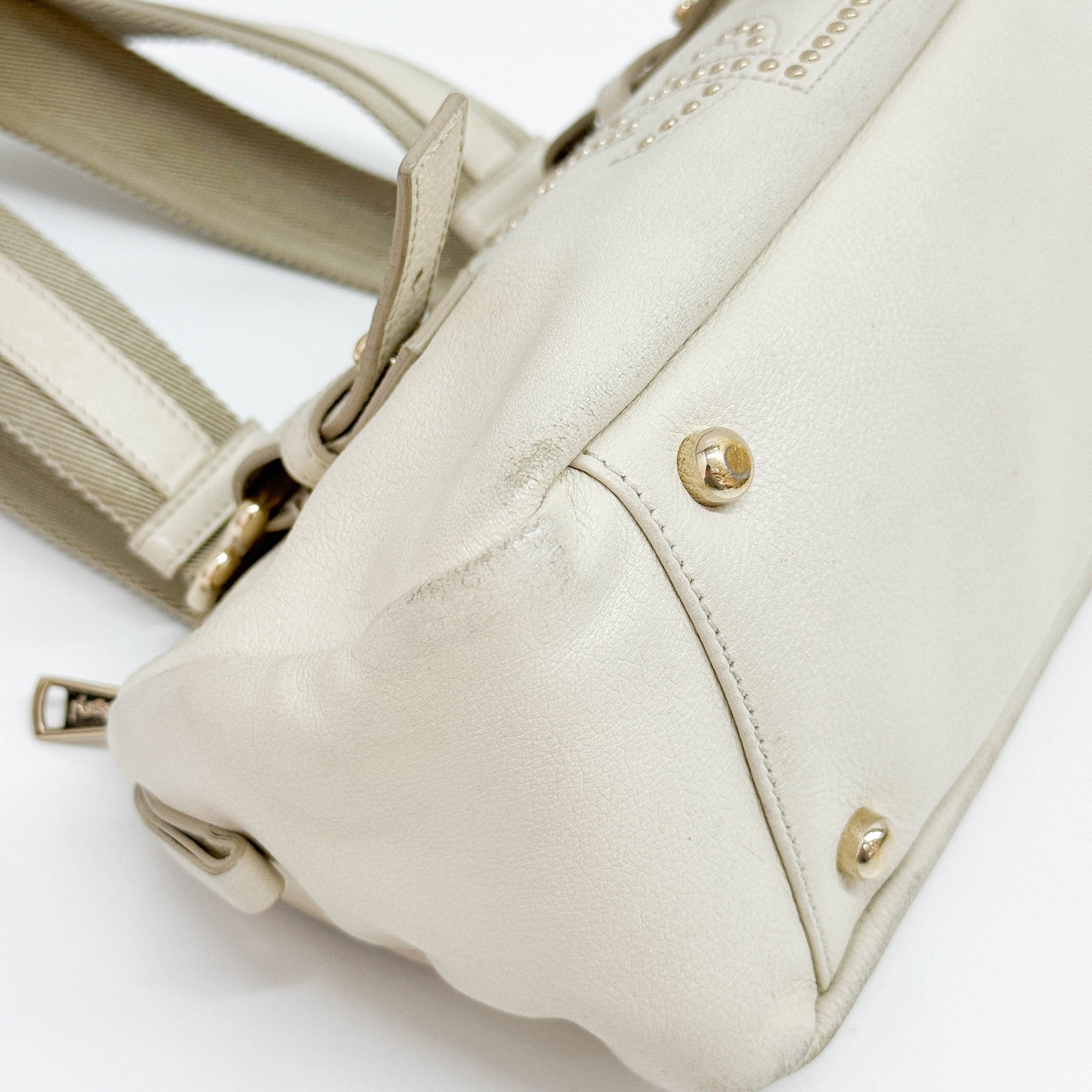 Boston/Bowling Beige Leather Shoulder Bag